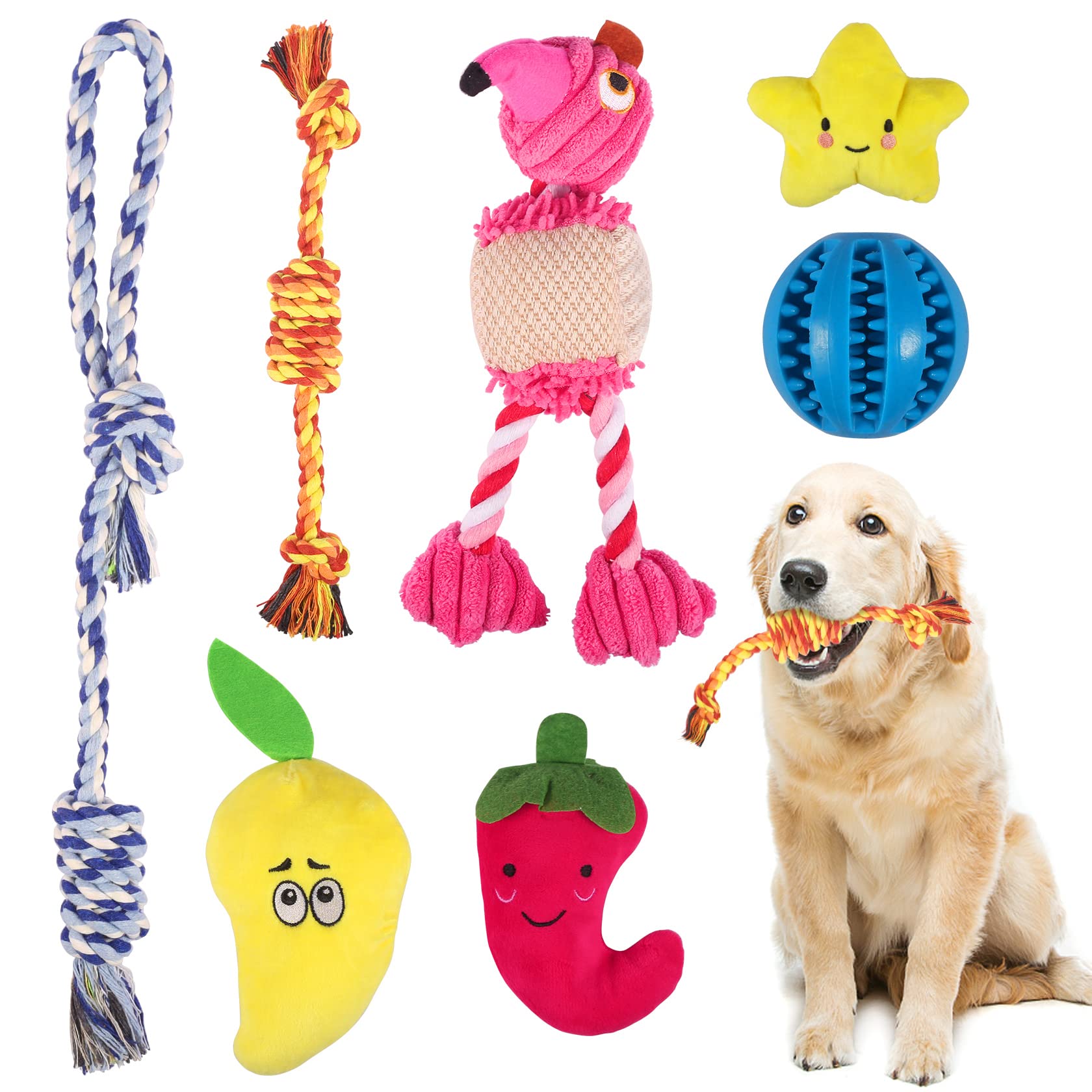 Puppy Toy Set, Foonii Dog Toy Chew Toy Dog Rope Pure Cotton Material Safe and Comfortable Suitable for Small/Medium/Large Dogs (7 Pieces)
