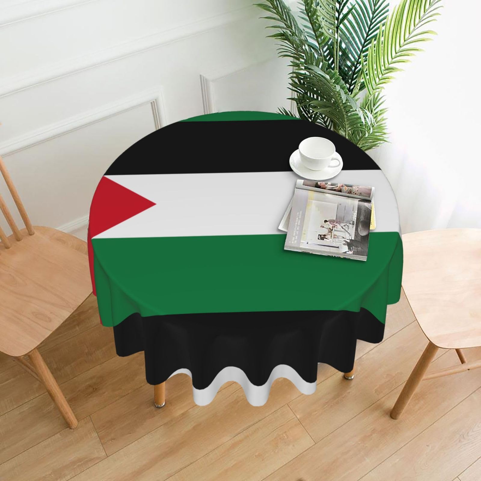 WHJDPP Flag of the State of Palestine Prints Round Table Throw 60 Inch - Waterproof Table Cover for Dining, Coffee Tables - Soft & Wrinkle Resistant Decorative Layer