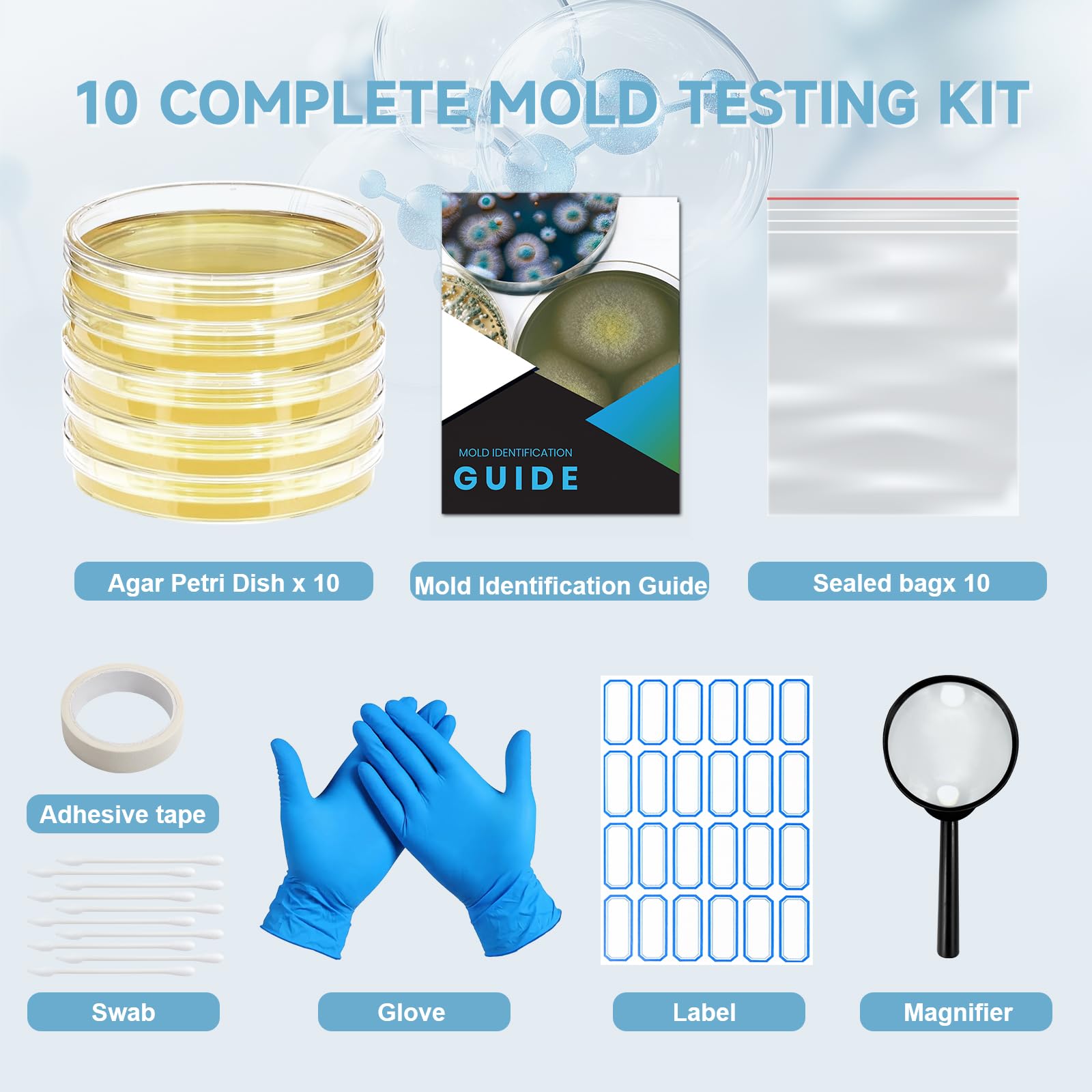 Mold Test Kit for Home,Mold Test Kit with 10 Indoor Mold air Test, Mold Detector for Home,Rapid Lab-Accurate Detection for Air & Surface Mold in Basements, Bathrooms & HVAC Systems
