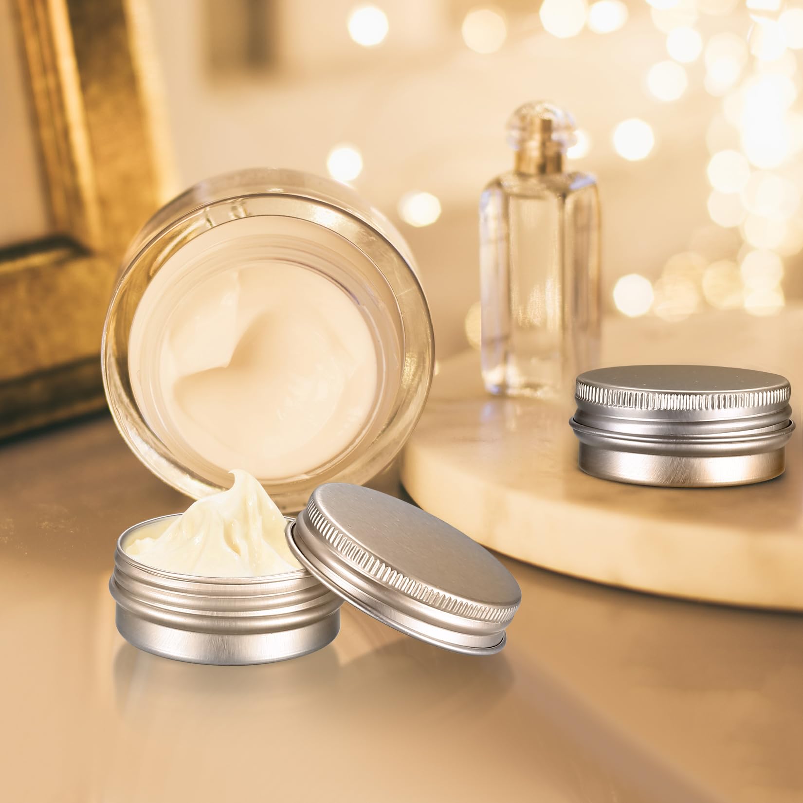 22 Pcs Pots en Aluminium, 15ml Pot de Creme Vide, Petite Boite Metallique Ronde, Pots de Contenants Cosmétiques Vides pour Baume à Lèvres, Lotion, Crèmes, avec 24 étiquettes, 6 Grattoirs
