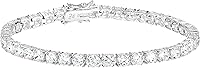 Amazon Essentials Sterling Silver Platinum-Plated CZ Tennis Bracelet 7" Round Cut Sparkle for Everyday Elegance