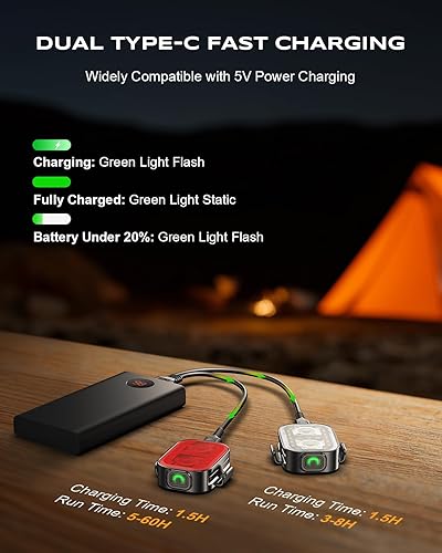 Miniatura 4 de Luces de bicicleta, juego de luces de bicicleta recargables ultradelgadas y ligeras, 5+6 modos Luces de bicicleta dobles USB-C delanteras y