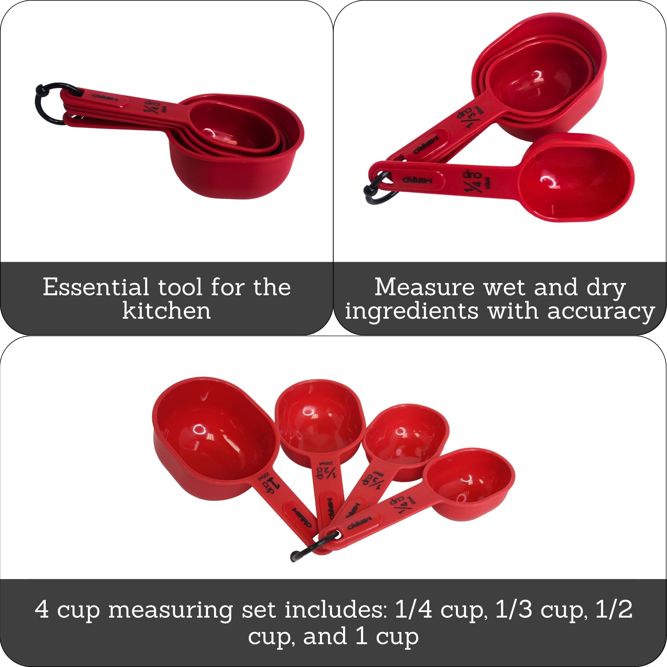 MIRRO 4pc Nested Measuring Cups Set, Red