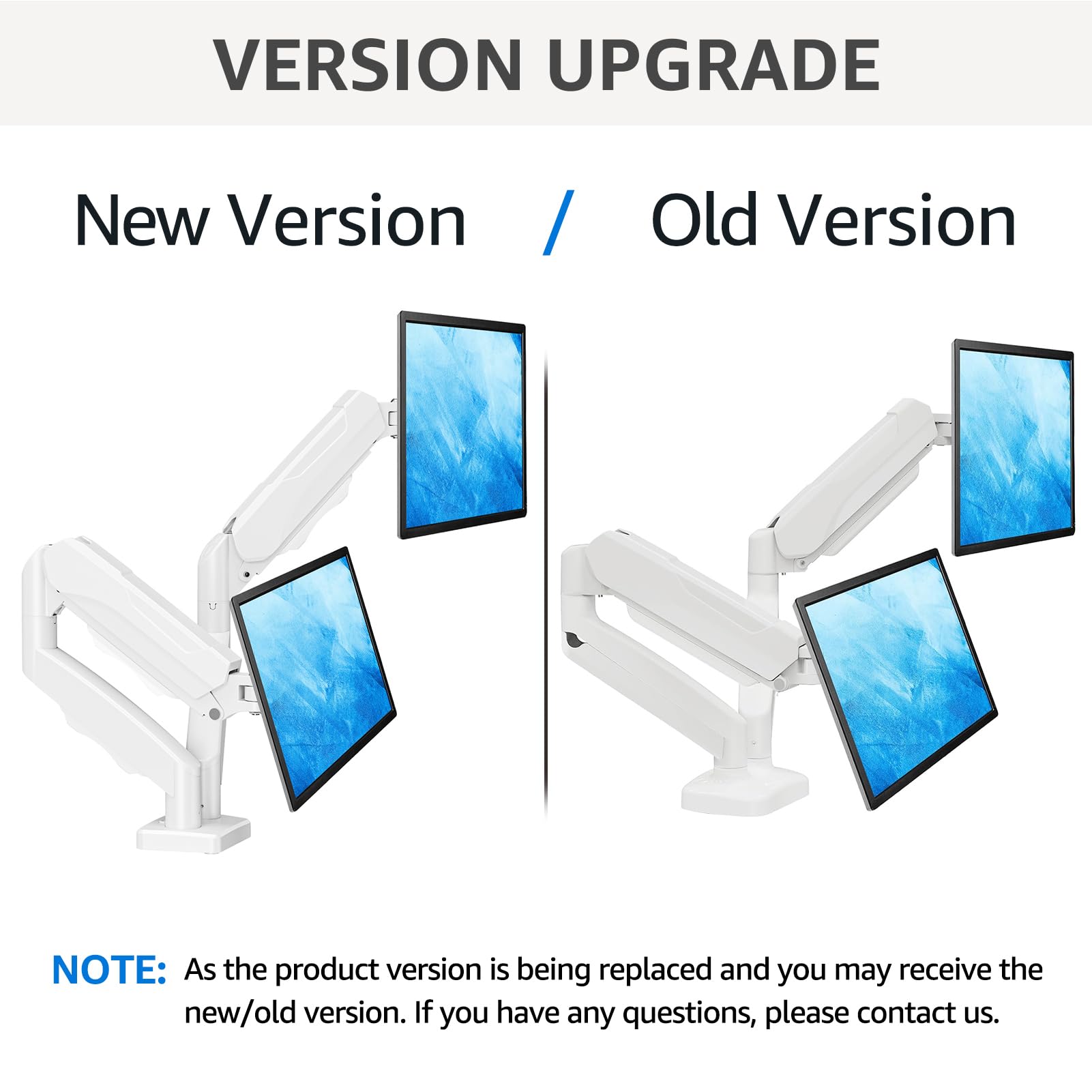 MOUNTUP Soporte doble para monitor para escritorio, brazos de monitor para 2 monitores máximo de 32 pulgadas, soporte de monitor doble ajustable en altura, soporte VESA con abrazadera en C y base de