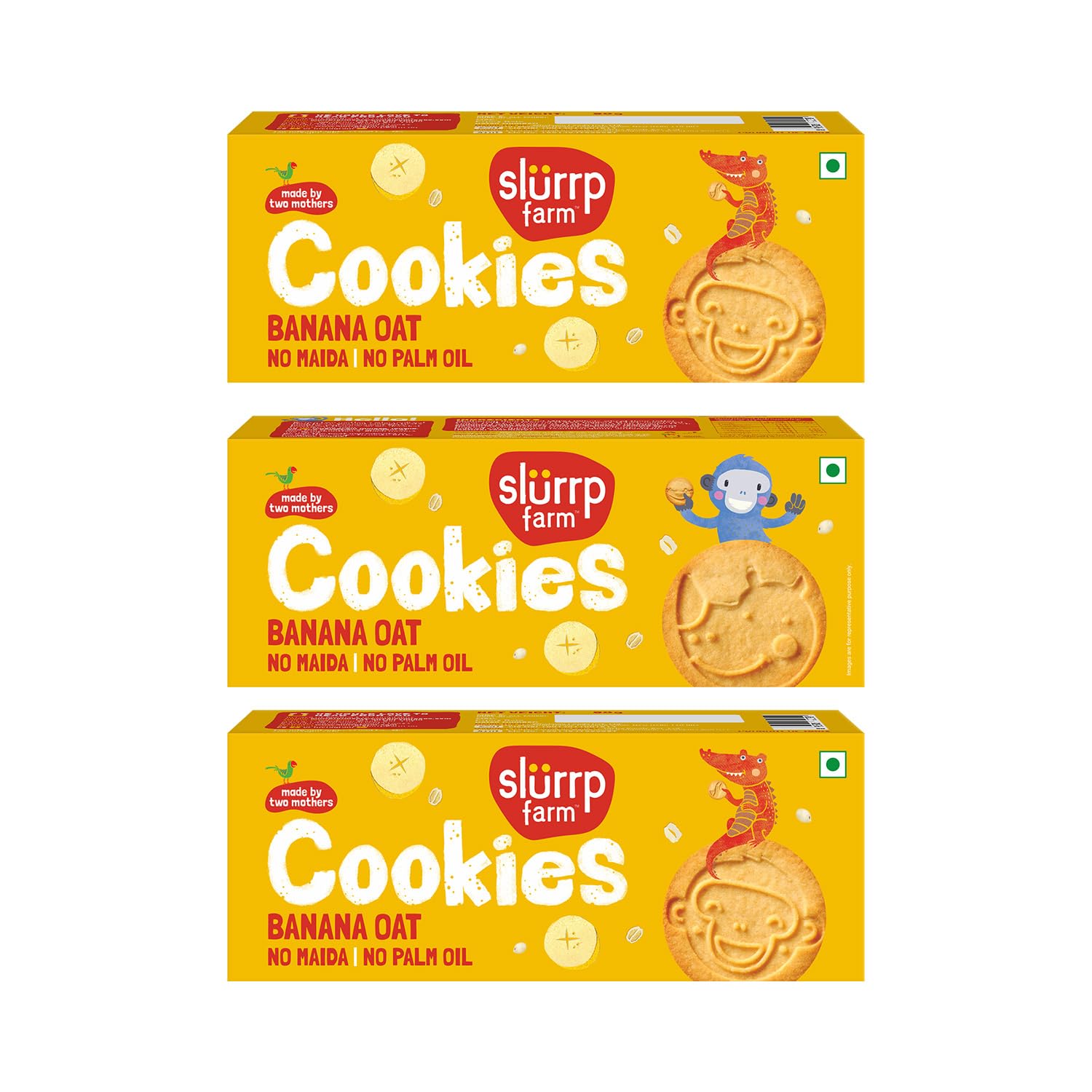 Slurrp Farm Buy2Get1 Free Banana Oat Cookies | No Maida No Refined Sugar | Healthy Cookies Made With Multigrain | Perfect for Tiffins, Travel or Snack Time | Pack of 3 x 80g
