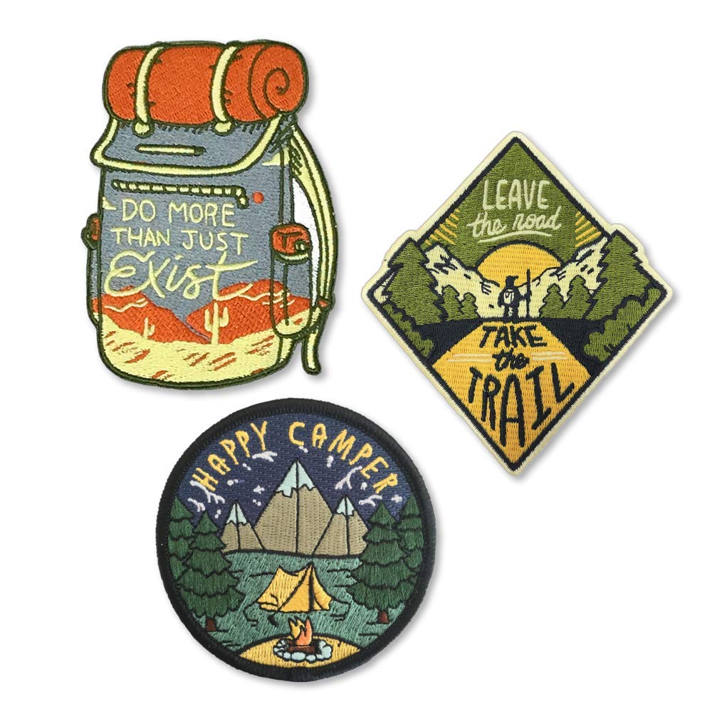 O'Houlihans - Iron on Patches Patch Set - Leave The Road Take The Trail + Do More Than Just Exist + Happy Camper Embroidery Patches - 3 Pack of Premium Quality Embroidered Patches
