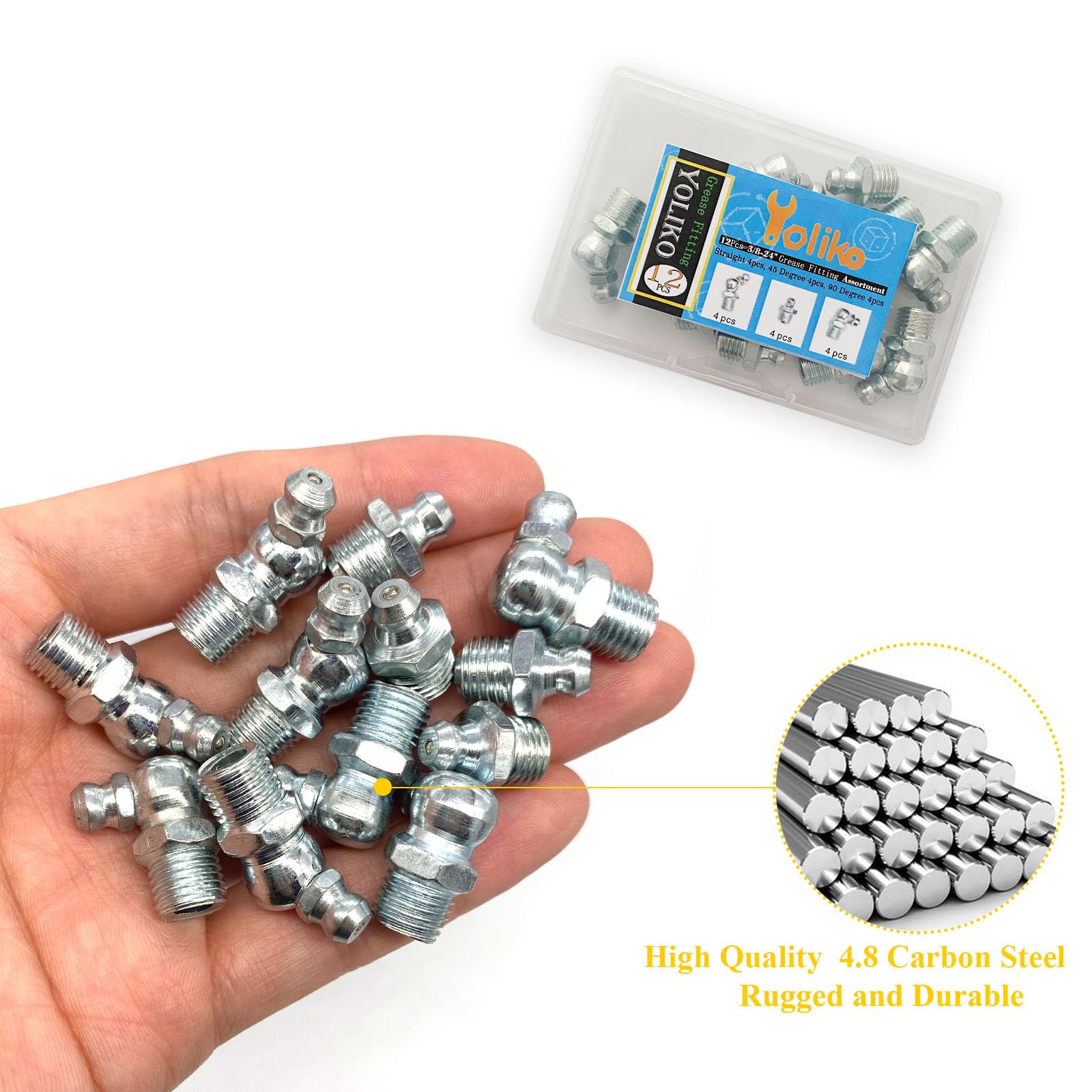 Swpeet 206 pièces de kit de raccord hydraulique - M6 M8 M10 droit 45 degrés 90 degrés raccords Zerk coudé pour raccord Zerk cassé