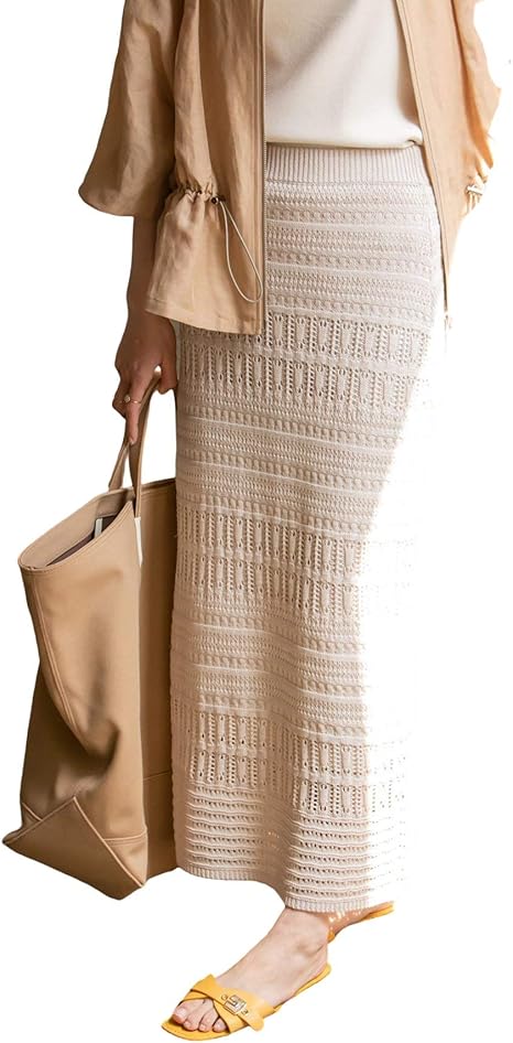 Amazon ノーブル 透かし編みニットスカート フリー ベージュ スカート 通販