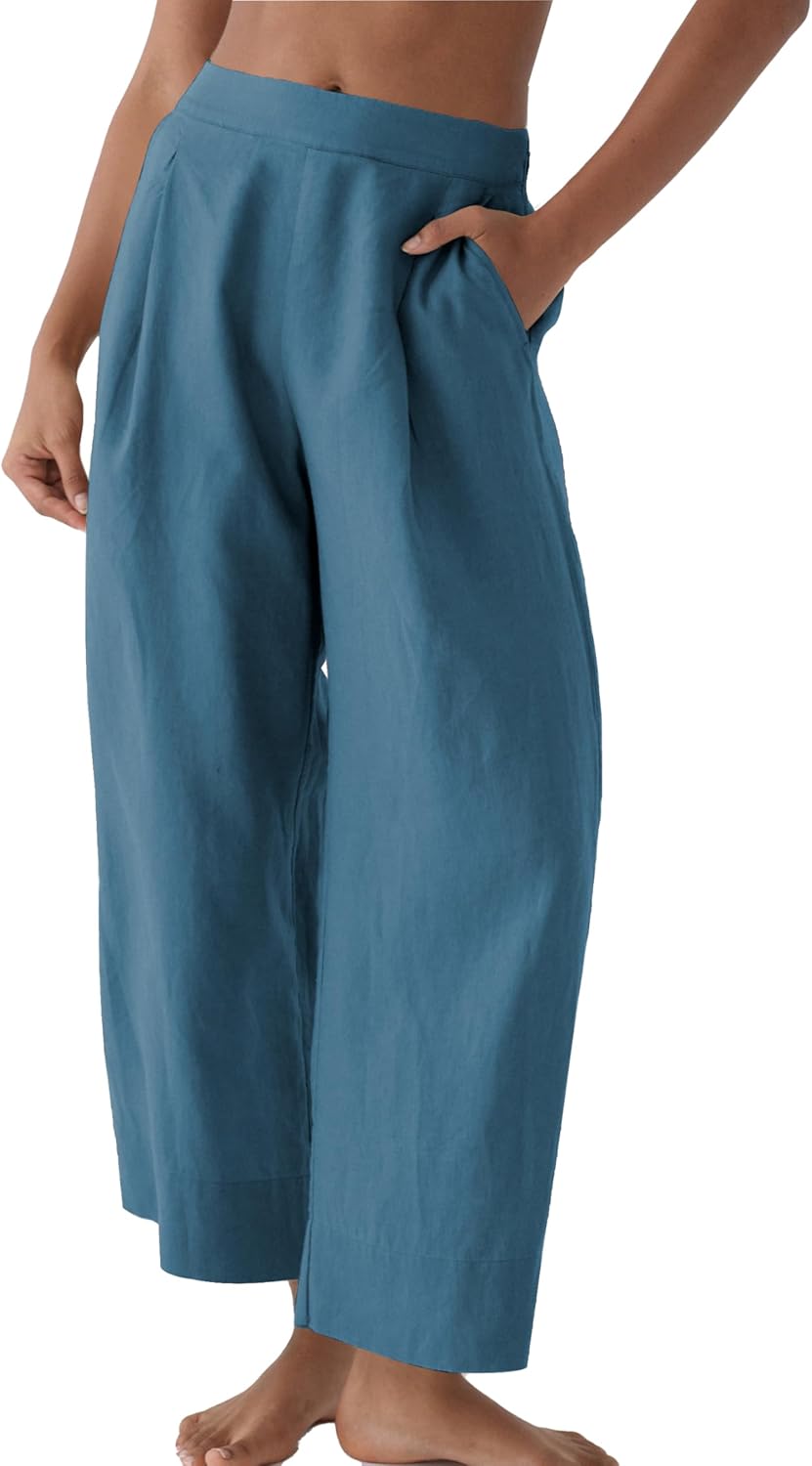 Tanming Womens Wide Leg Linen Pants Summer Flowy High Waisted Palazzo Trousers Beach Vacation Outfits