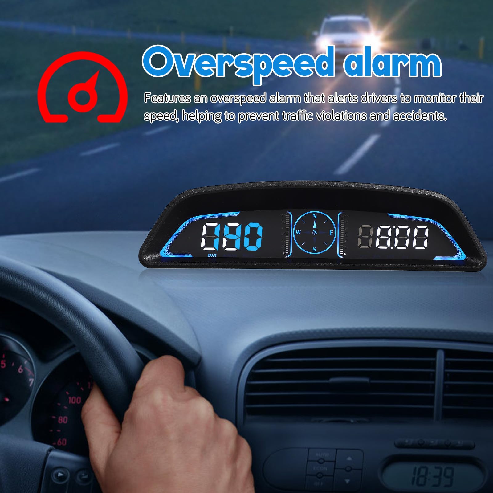 Ciieeo Display Tachimetro Auto Digitale con Allarme Superamento Velocità, Navigazione in Reale e Contachilometri Integrato per Gestione Veicolo, Materiale Abs e PC