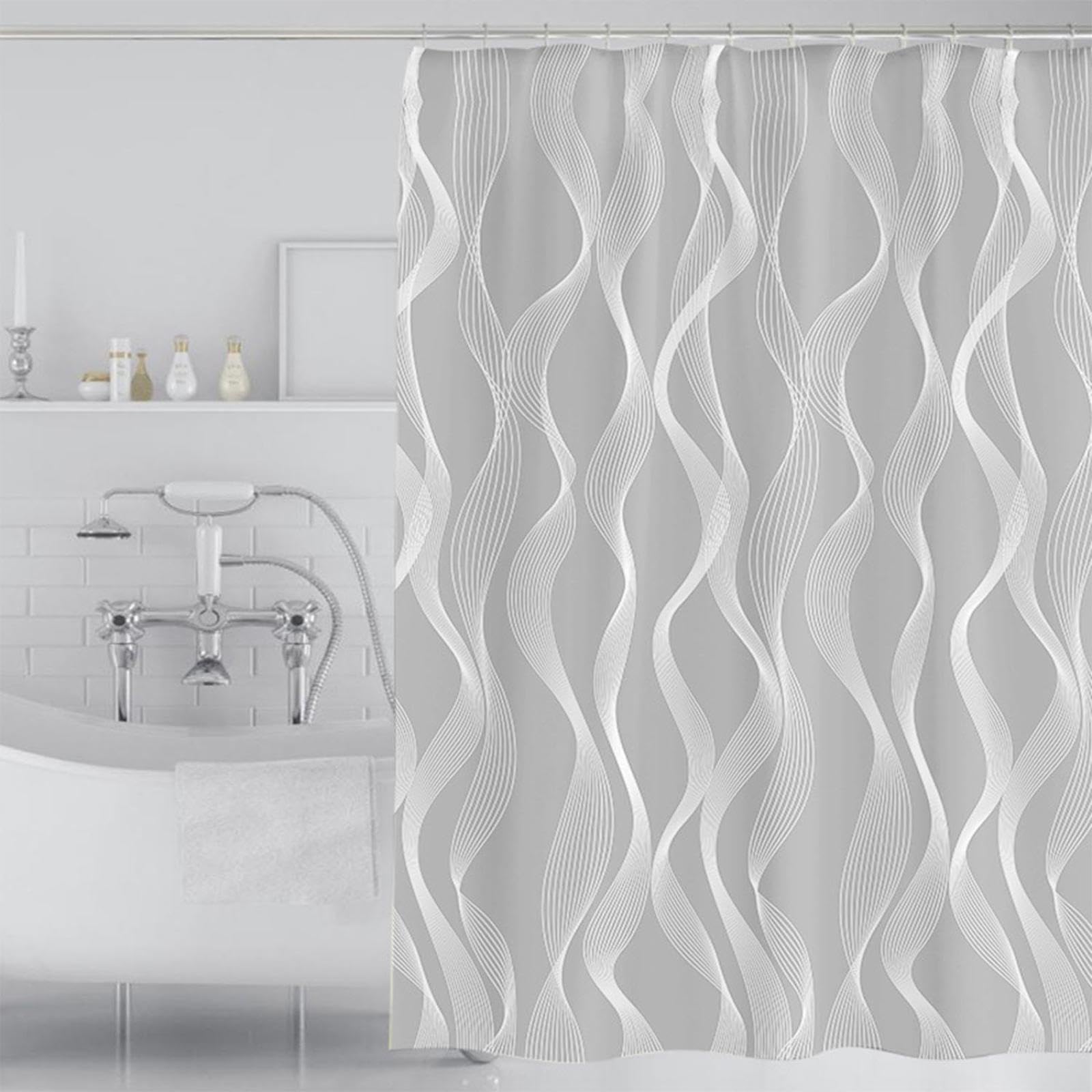 Rideau de douche en tissu imperméable 160 x 200 cm, résistant à la moisissure, rideau de salle de bain à séchage rapide pour baignoire et douche, comprend 12 crochets, lavable en machine, durable et