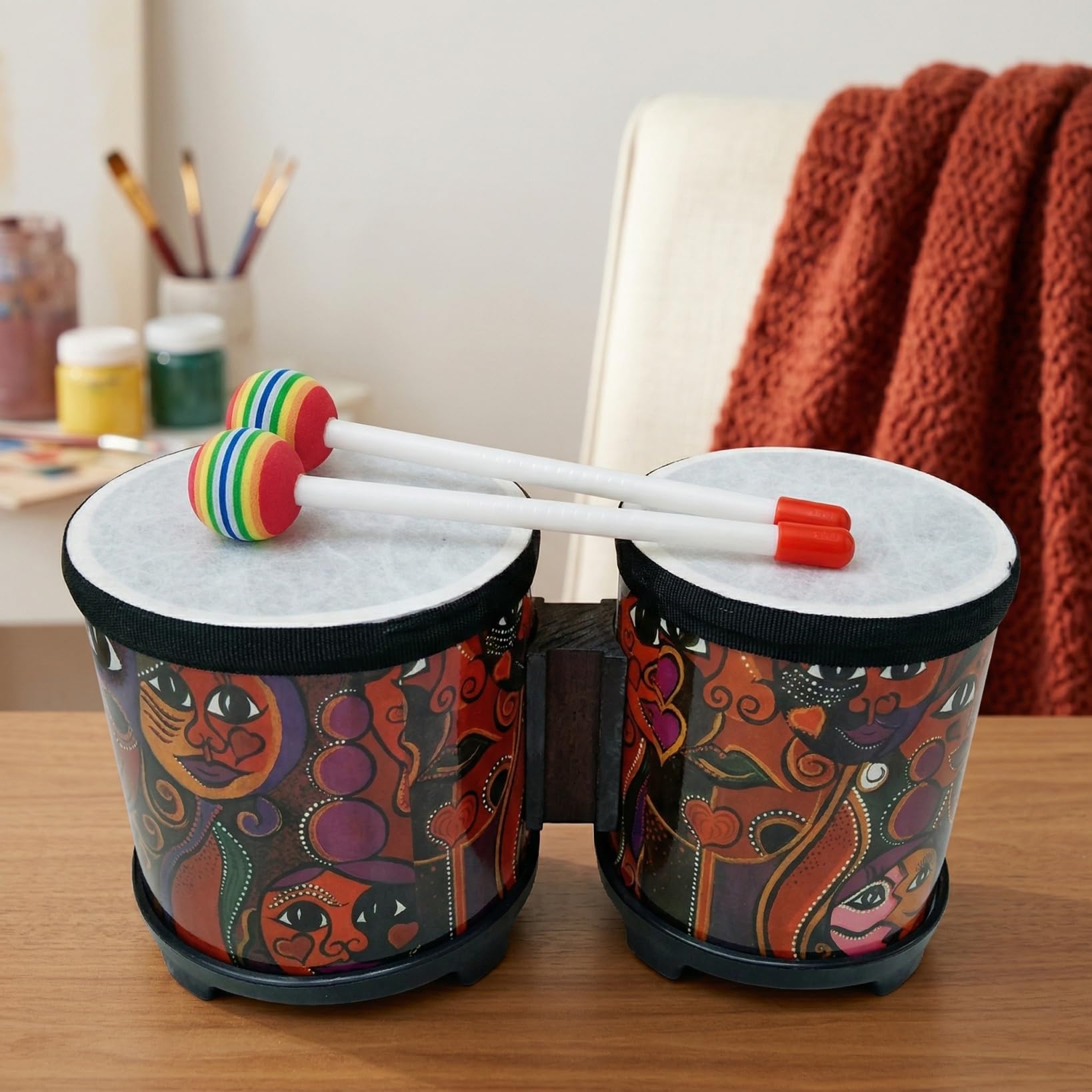 Vaguelly Bongo educativo per bambini con bacchette, strumento a percussione manuale da 30,5 cm, per apprendimento musicale e feste
