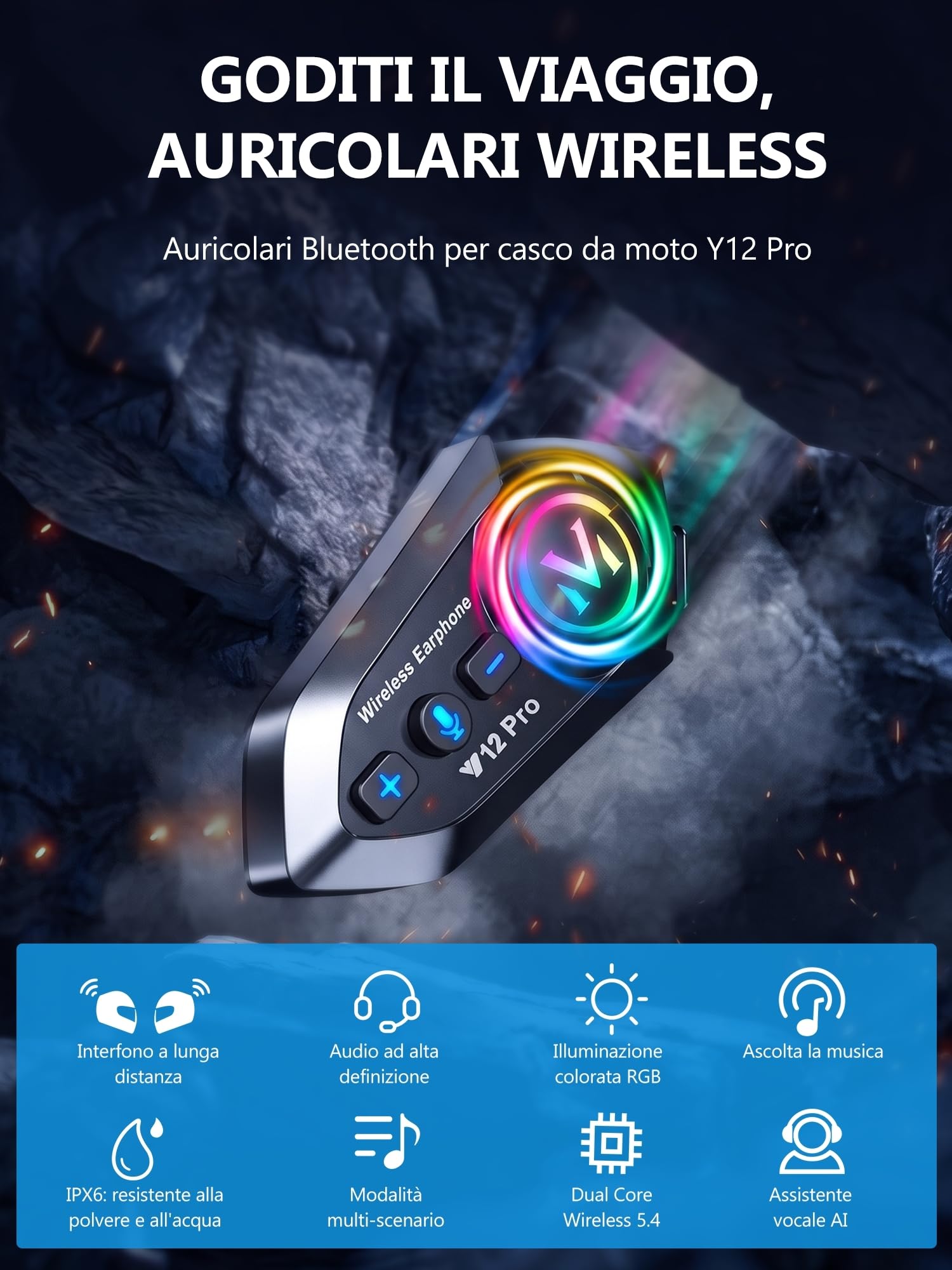 Interfono Moto Auricolare Bluetooth 500M Sistema di Comunicazione - Singolo