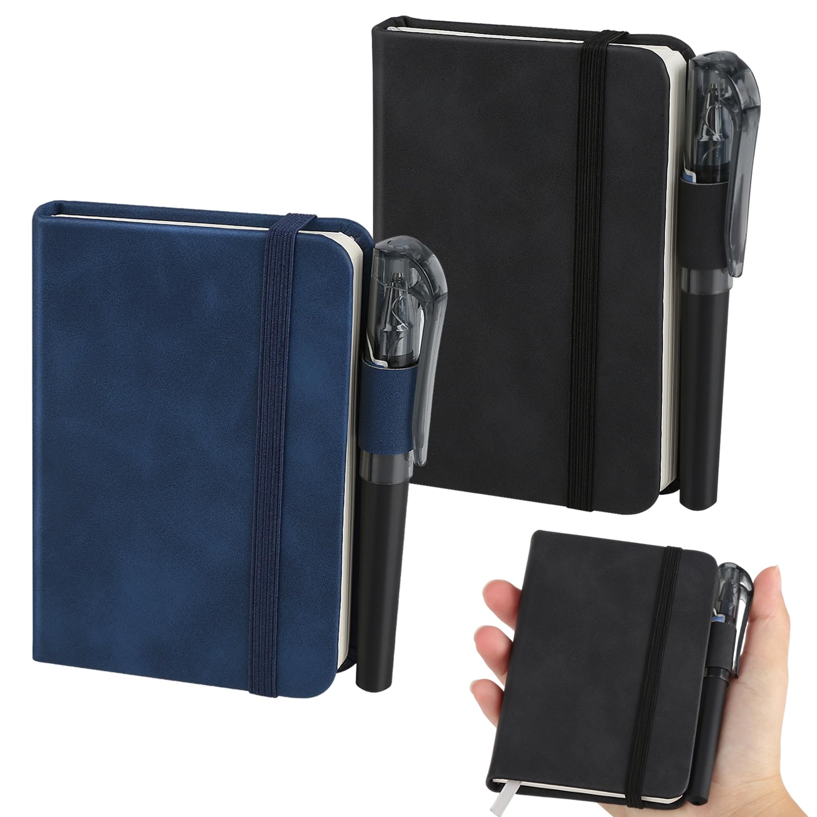 HOCUCHELAND 2 Pack Small Pocket Notebook with Pen, 192 Pages Small Notebooks Pocket Size with Elastic Band and Bookmark