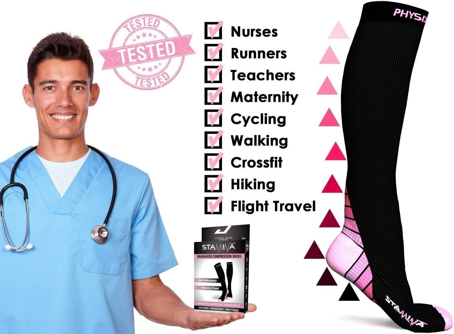 Physix Gear Compression Socks 20-30 mmHg - Men & Women - Running, Nurses, Shin Splints, Flight, Travel - Image 4