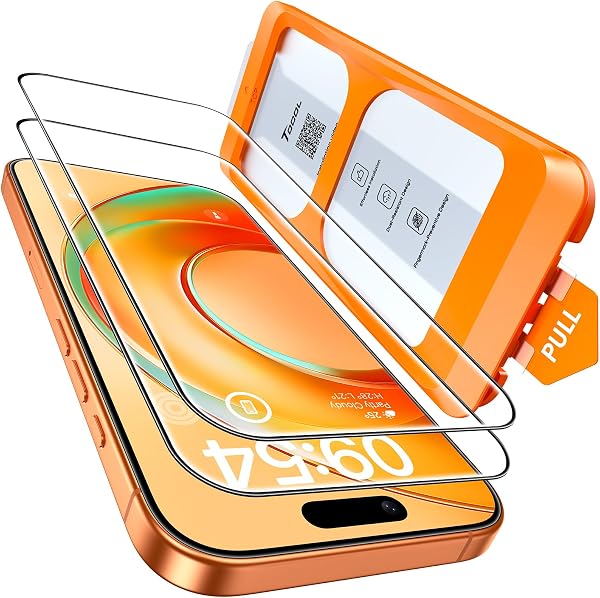 TOCOL Pellicola Vetro Temperato per iPhone 16 Pro, Rimozione Automatica Della Polvere, Copertura Completa, Durezza 9H, Senza Bolle, Compatibile con Custodie, 2 Pezzi - 1