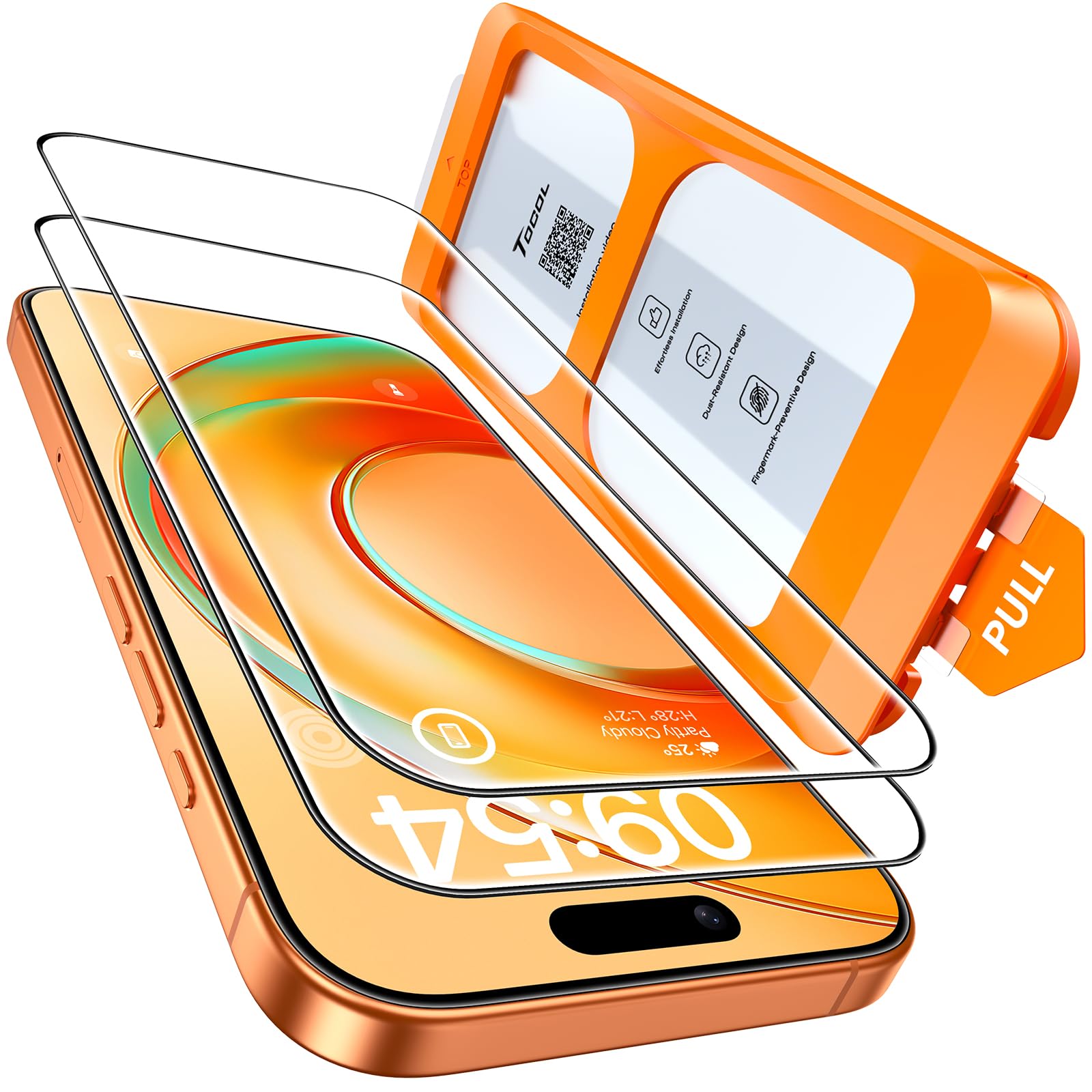 TOCOL Pellicola Vetro Temperato per iPhone 17 Pro, iPhone 16 Pro, Rimozione Automatica Della Polvere, Copertura Completa, Durezza 9H, Senza Bolle, Compatibile con Custodie, 2 Pezzi