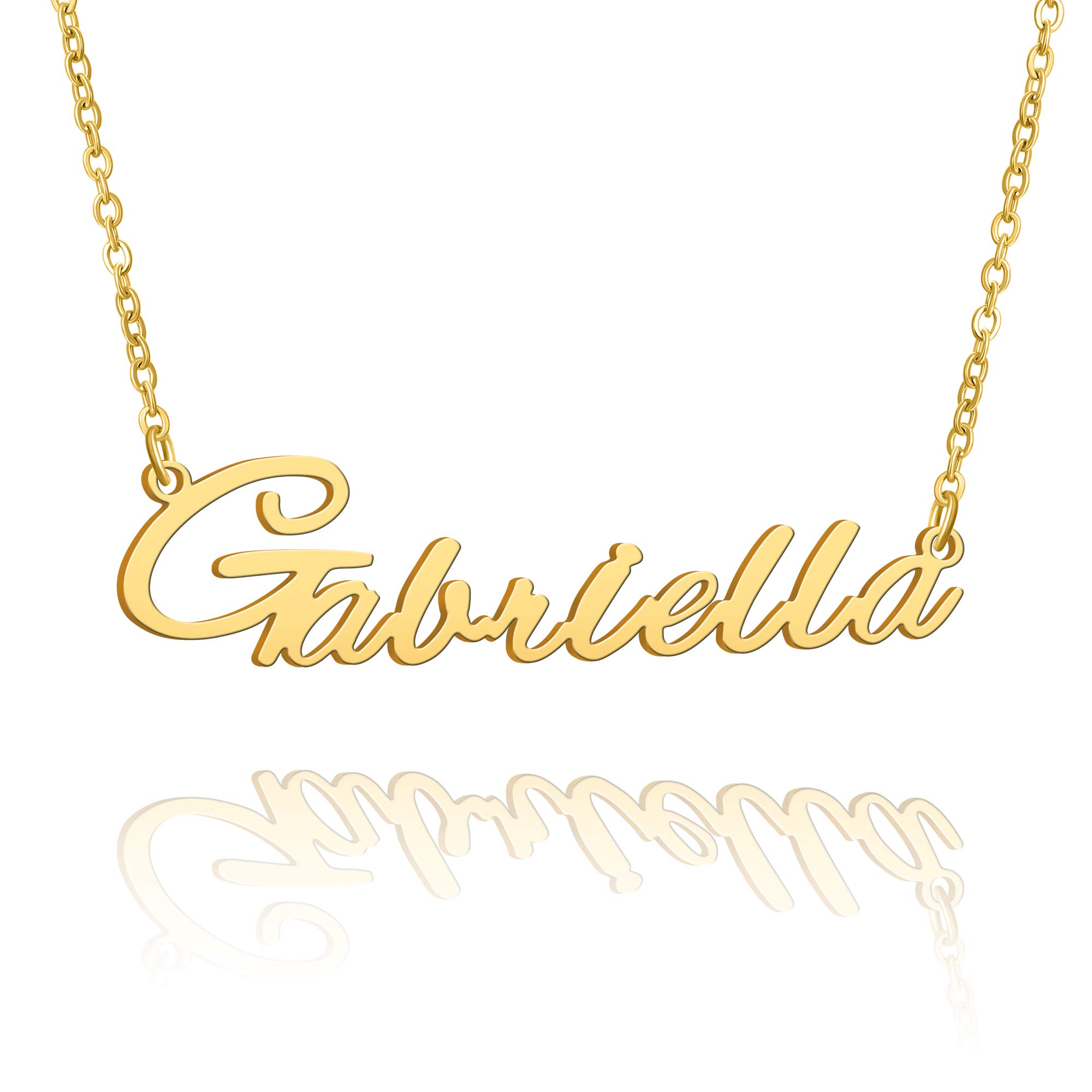 BUREI Name Necklace Personalized 14K Gold Plated Name Necklace Nameplate Bridesmaid Pendant Jewelry Gift For Women Mom Wife Girlfriend Mothers Day Valentines Loves Anniversary Birthday Between