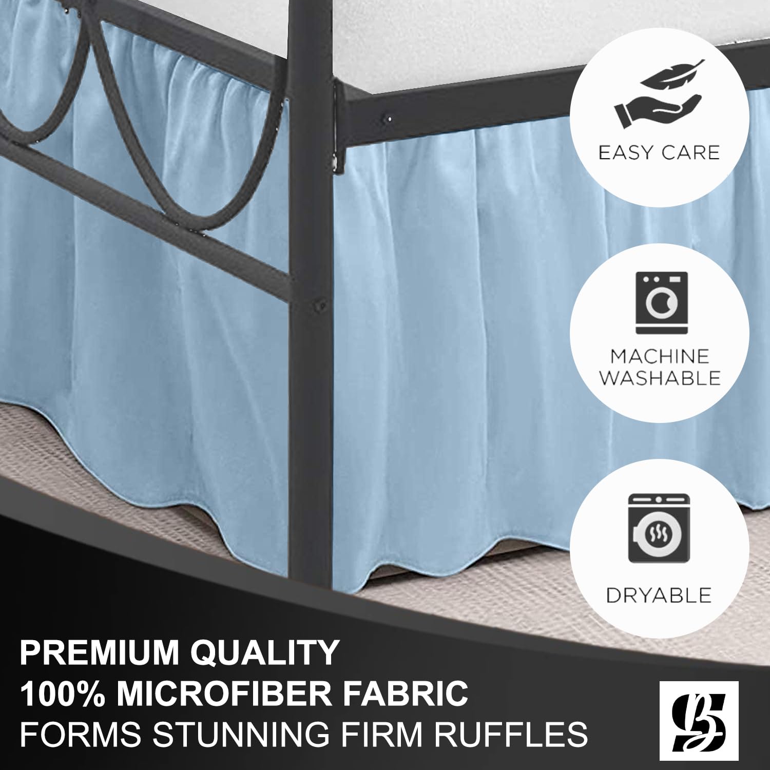 SKY BEDDINGS - Bed Skirt Queen Size Ruffled Bed Skirt with Split Corners - Queen 18 Inch Drop Dust Ruffle Bed Skirt with Platform Three Sided Coverage - 100% Microfiber Bed Skirt, Light Blue 4