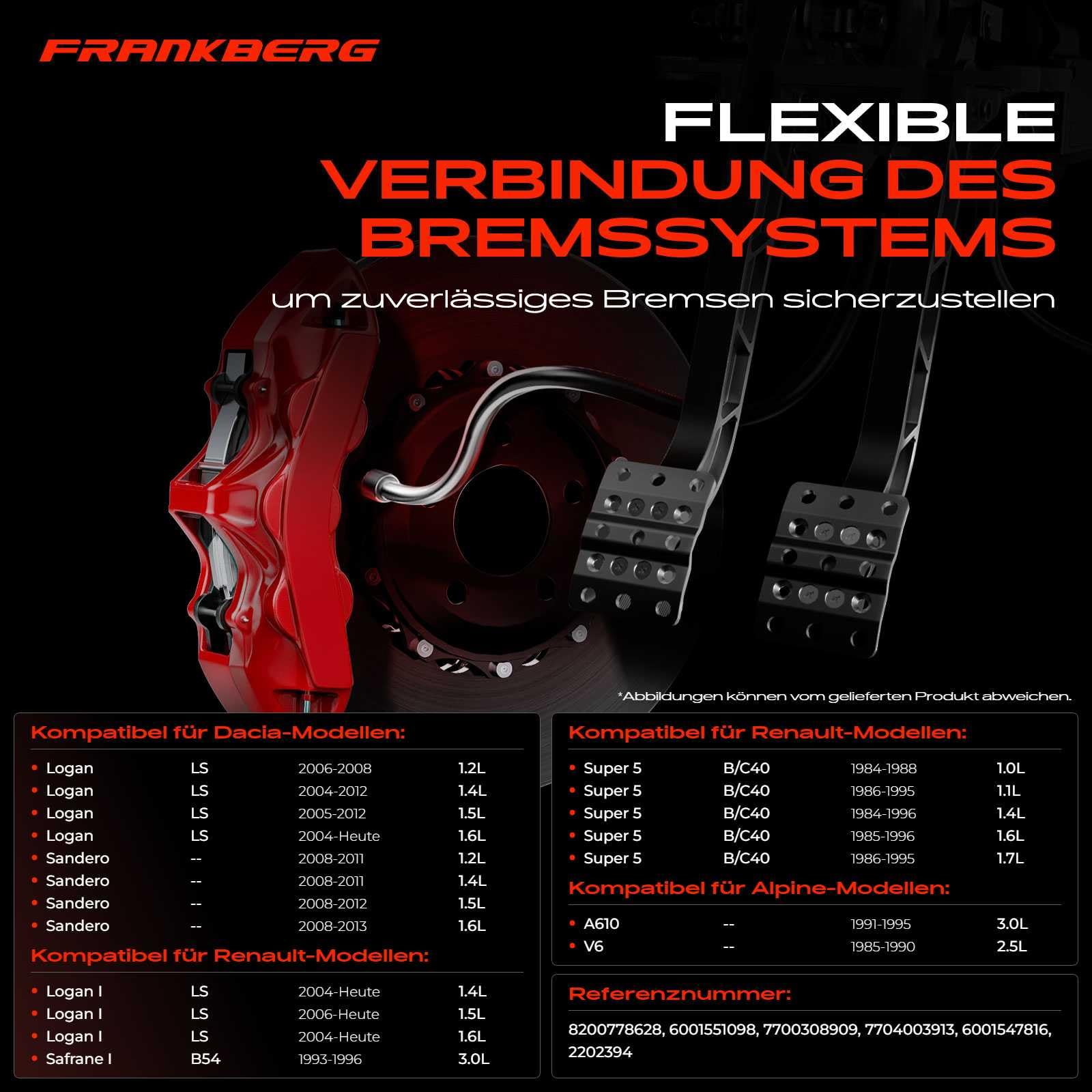 Frankberg 2x Bremsschlauch Bremsschläuche Vorne 300mm Kompatibel mit Logan LS San.dero Largus Kombi Rapid Kasten/MPV F40 G40 Super 5 B/C40 Safrane I B54 Replace# 7700308909