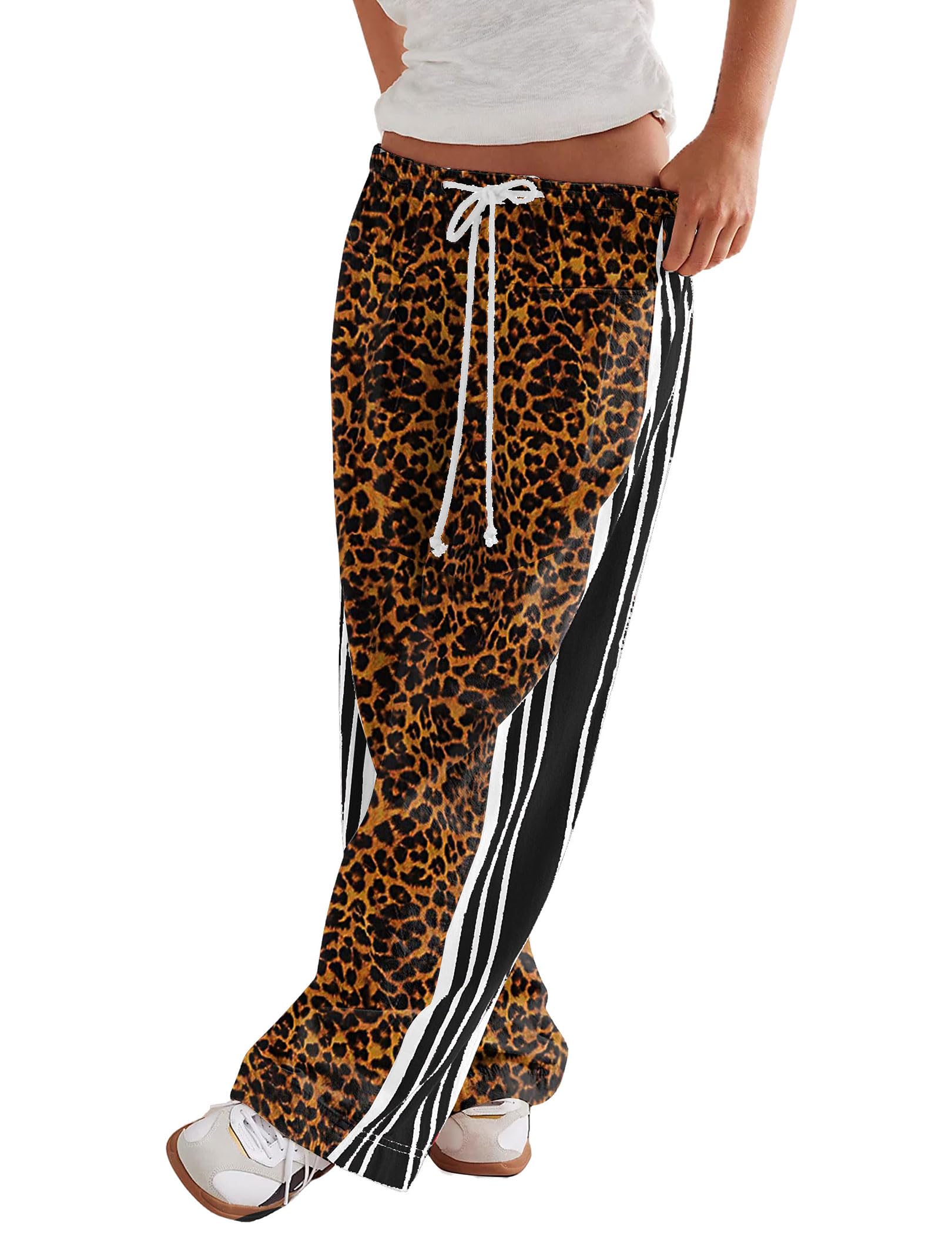 Womens Hudson Canyon Pants Side Striped Sweatpants Drawstring Waist High Rise Pant Trousers with Pockets