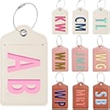 GCACE Personalized Custom Shadow Monogram Luggage Tags - DIY Initials PU Leather Backpack ID Labels with Privacy Flap and Metal Strap, Cute and Durable Bag Tags for Suitcases, Cruise