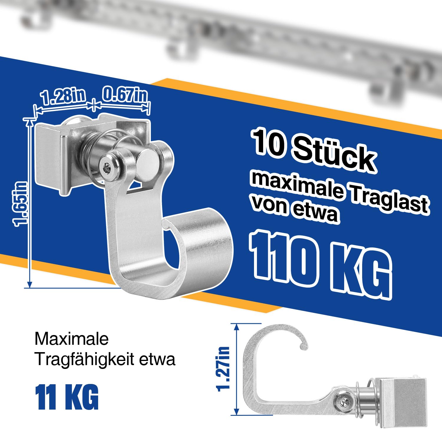 Airlineschiene Fitting 10 Stück, Airlineschiene Zubehör Haken Maximale Tragfähigkeit 45kg,Silber Eloxiert,Aluminium,Einfachendbeschlag für Zurrschienen