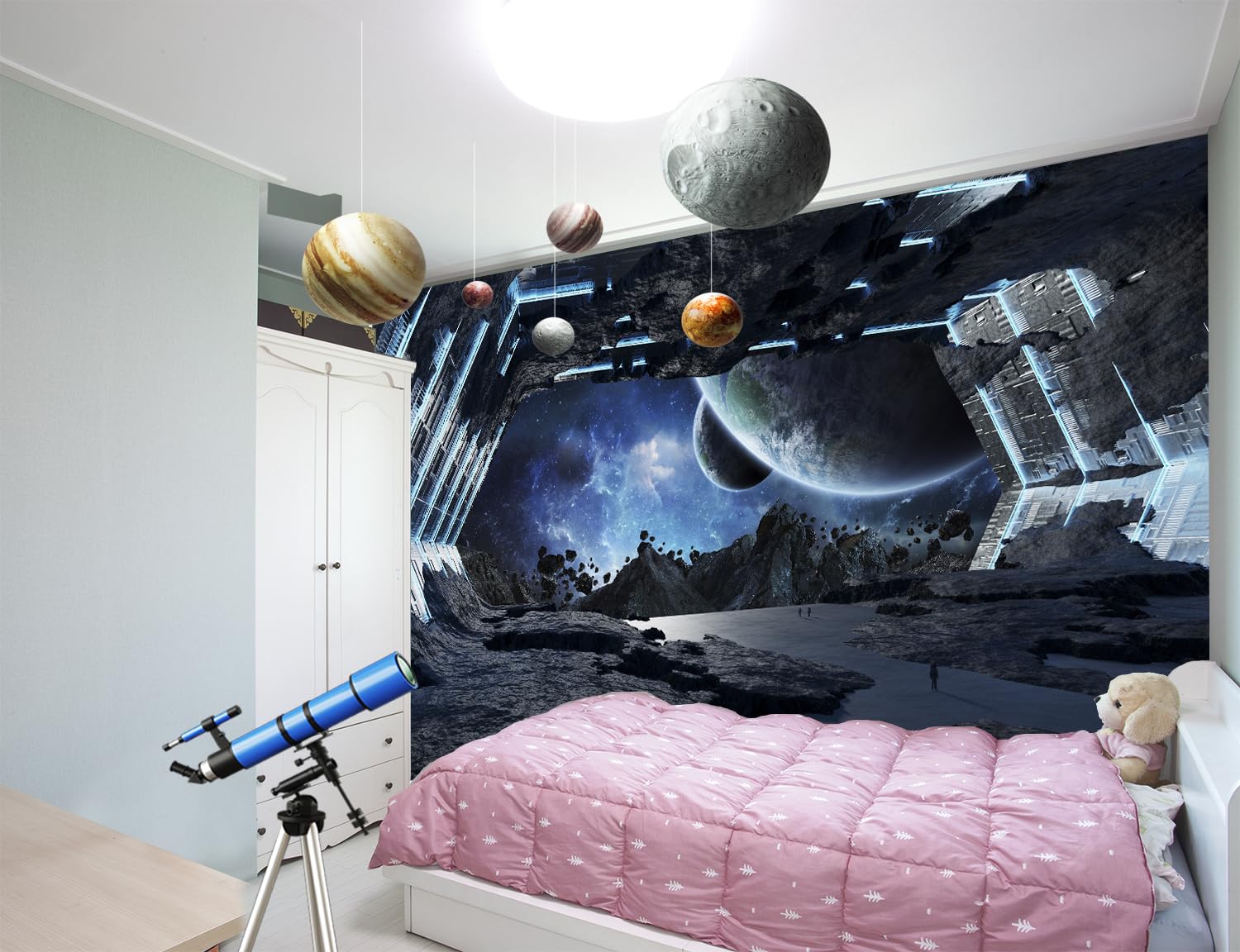 Papier Peint Dessin Animé Vaisseau Spatial : Décoration Univers Pour Chambre D'enfants - France