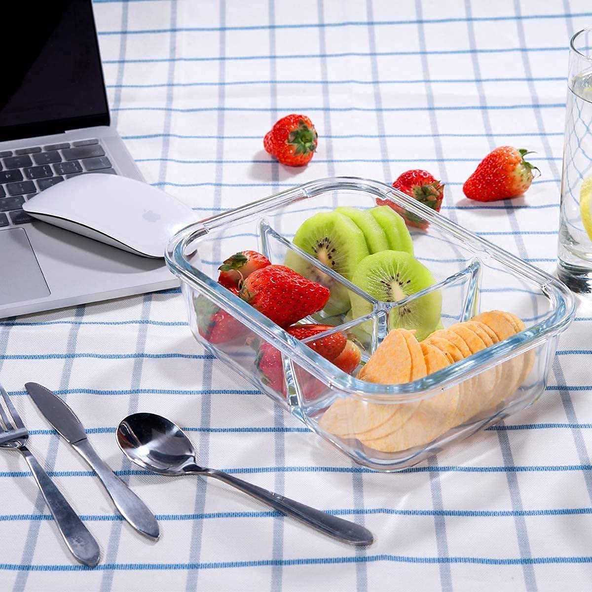 ARUZEN Glass Meal Prep Containers 3 Compartment with Lids, Glass Lunch Containers,Food Prep Lunch Box,Bento Box,BPA-Free, Microwave, Oven, Freezer, Dishwasher (1)