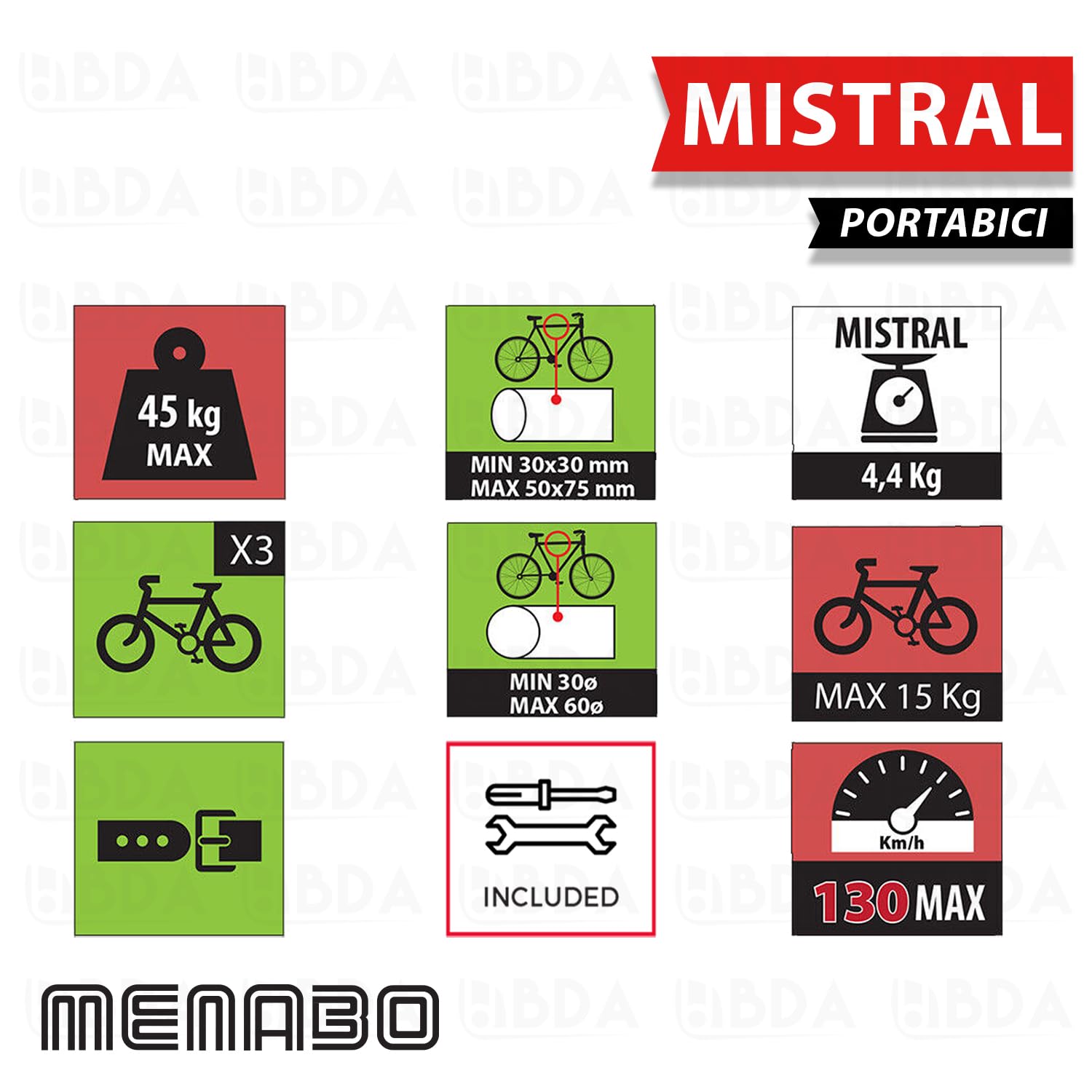 PORTABICI POSTERIORE PER AUTO DA 3 BIKE MENABO MODELLO MISTRAL PER CHEVROLET Cruze (J300) Sedan DAL 2008 AL 2016