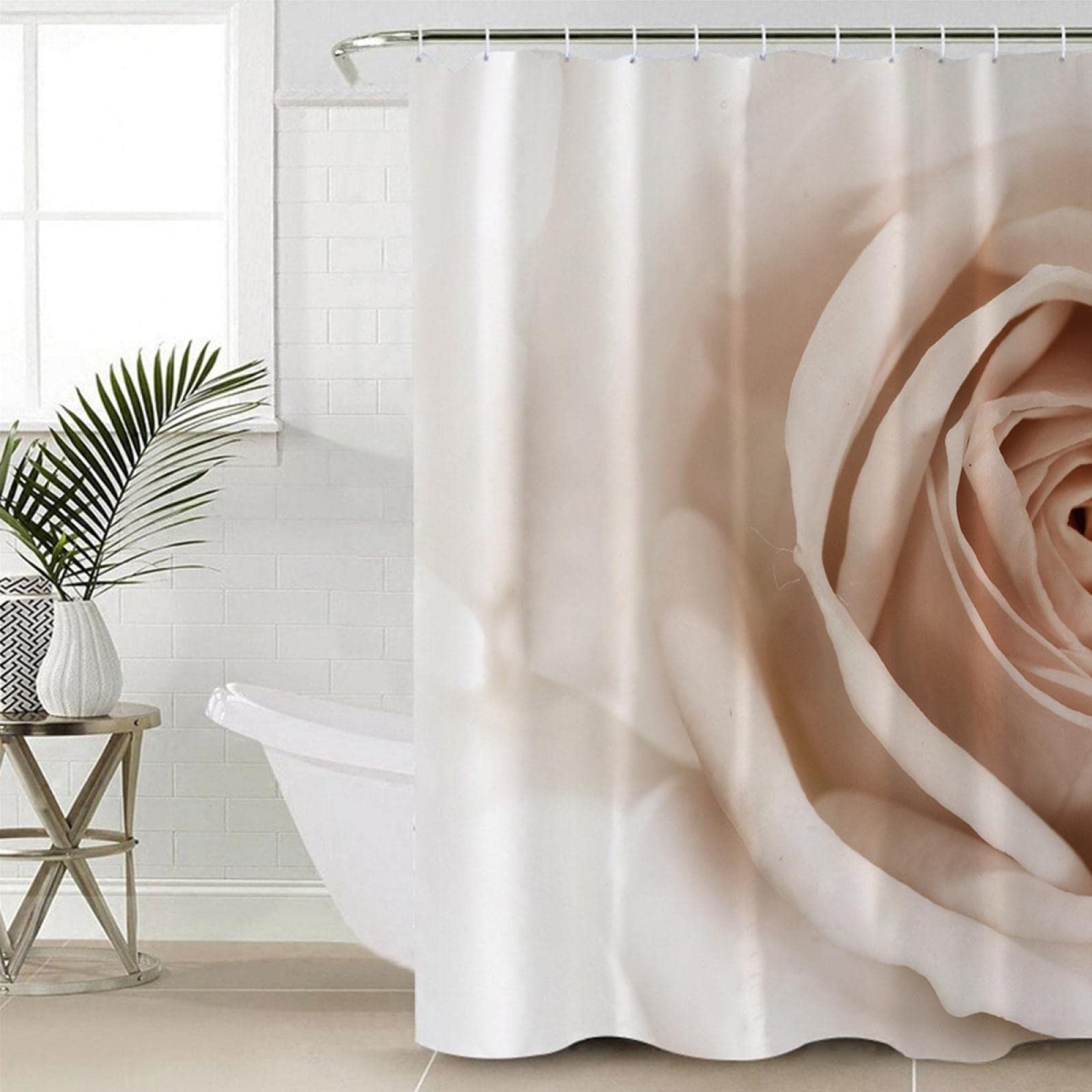 Cortinas de Ducha de baño de Tela Extra Larga Rosa Blanca Juegos de decoración de baño con Ganchos poliéster Impermeable Lavable 120x200cm