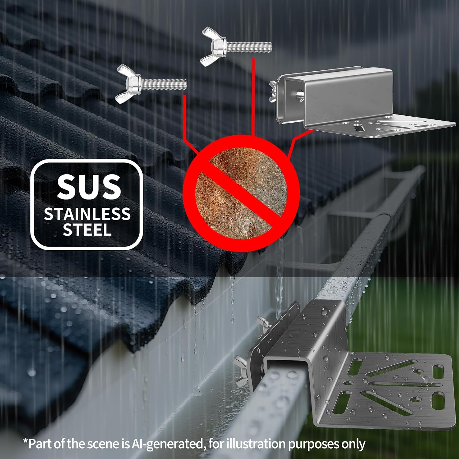Gutter Mount for Eufy, Arlo Solar Panel, Adjustable Bracket | Stainless Steel Bracket with 360° Rotation, Rustproof No Drill Installation with 1/4 Screw Thread