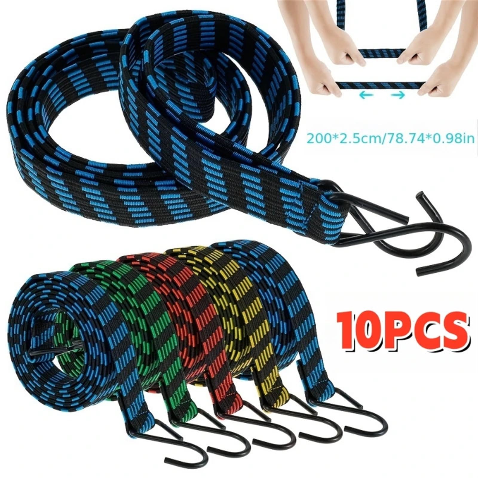 Cuerda con Gancho para Bicicleta, Cuerdas elásticas con Ganchos, Cuerda elástica Plana de 80 Pulgadas, 5-10 Uds. for Equipaje de Motocicleta y Bicicleta(Red,10Pcs)