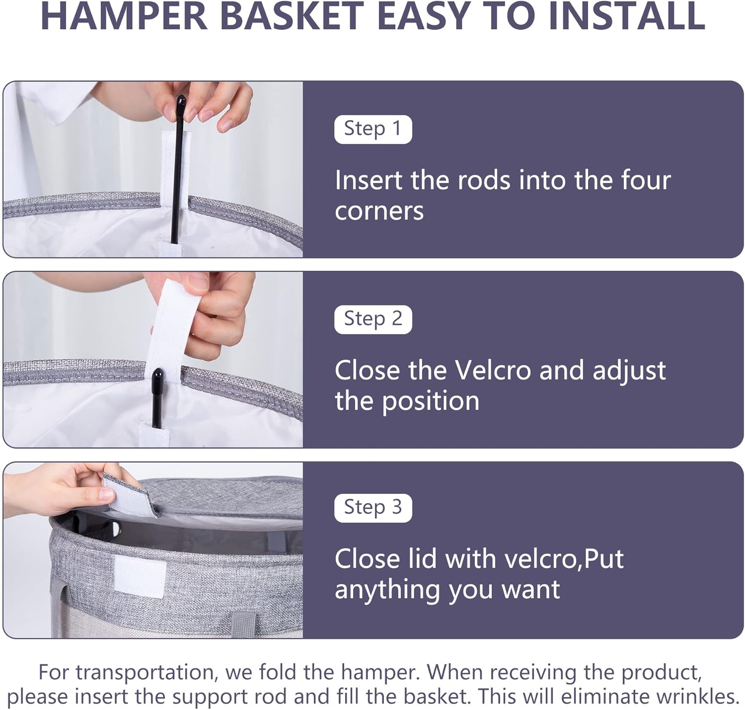 Laundry Basket with Lid, 70L Round Collapsible Laundry Hamper with Handles, Freestanding Dirty Clothes Hamper Waterproof Lining for Bathroom, Laundry Room Organization Storage (Light Grey)
