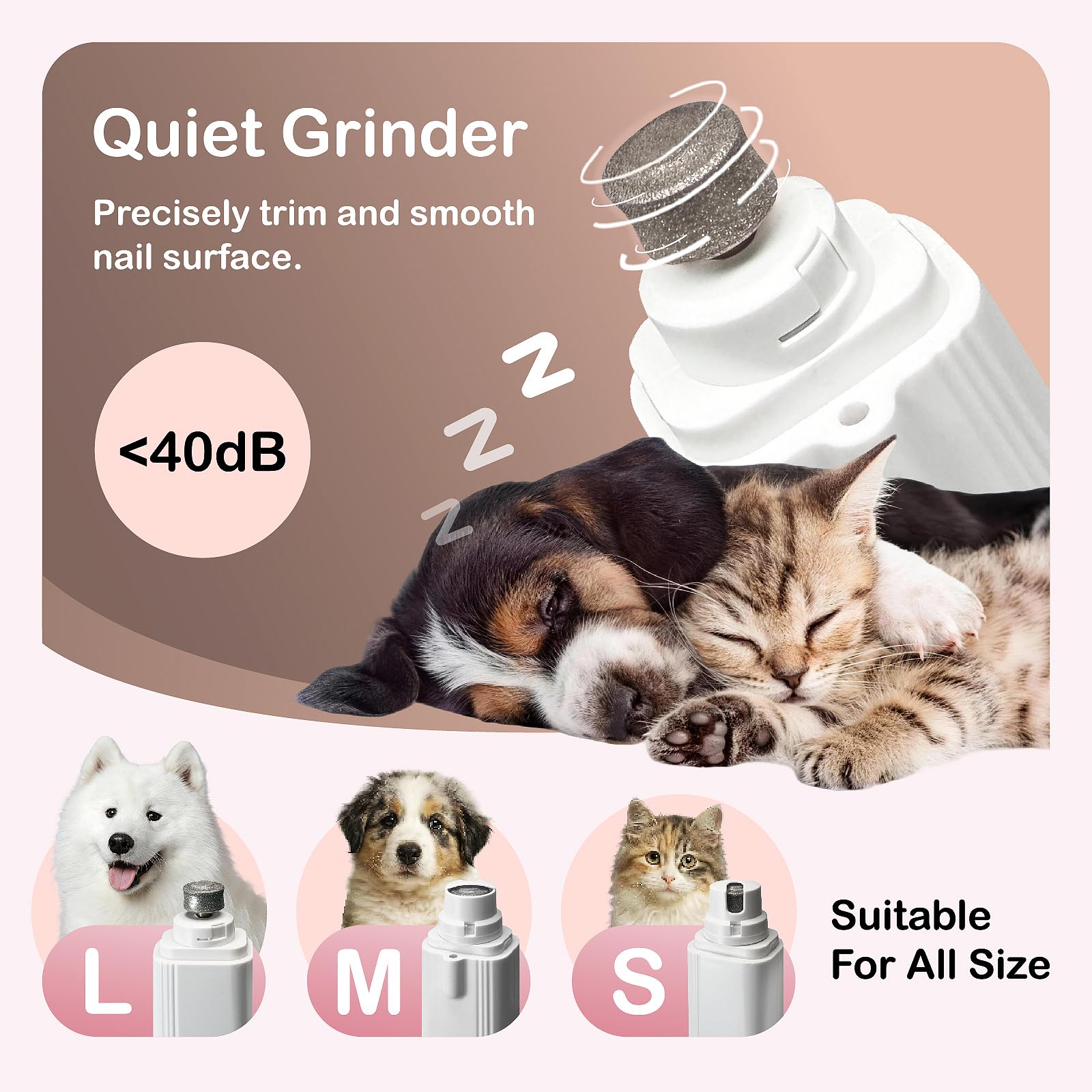 Safe 2-in-1 Dog & Cat Nail Clipper and Grinder LED Safety Light Illuminates the Quick to Prevent Over-Cutting or Bleeding, USB Rechargeable, Low Noise Motor Keeps Pets Calm Grooming for All Pet Sizes - image 4