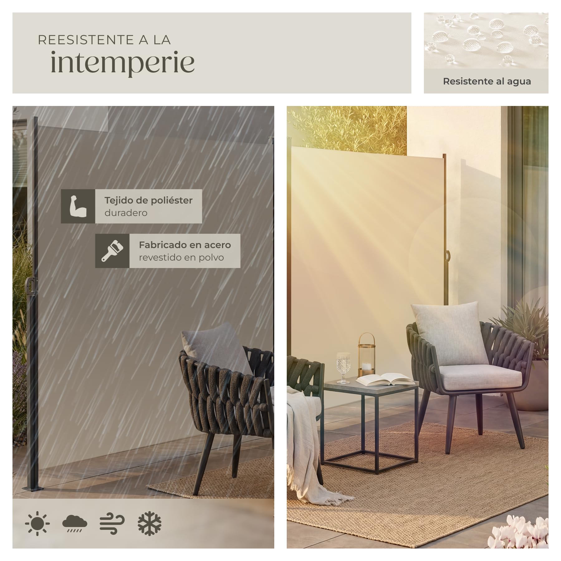 tectake® Toldo Retractil Exterior Doble 200x600 cm, Toldos Exterior Terraza, Separador de Ambientes, Paravientos, Toldo Lateral, Toldos Terraza, Parasol Lateral Jardin - Beige