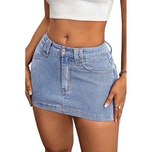ELLEVEN Women's Y2k Stretchy Denim Mini Skirt Low Rise Casual Sexy Bodycon Jean Skirt with Pockets