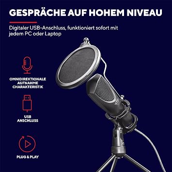 GXTrust Mantis USB Microphone with Pop Filter and Tripod - Black