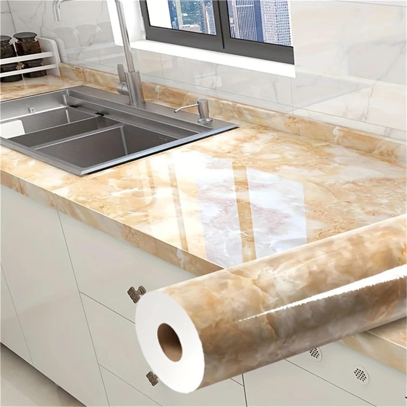 Samoprzylepna folia imitująca marmur, Marble Contact Paper Self-Adhesive Wallpaper Gold(40x100cm)
