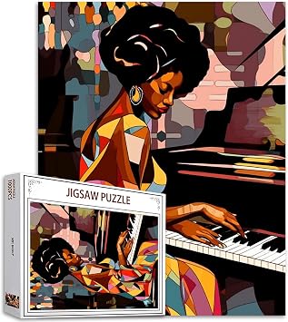 African Women Black Girl Jigsaw Puzzles 1000 Pieces for Adults,FamiliesPiano,African American Girl,Jazz FemalePieces Fit Together Perfectly 19.7x27.6inch Black History Frameable Magic Puzzle Art