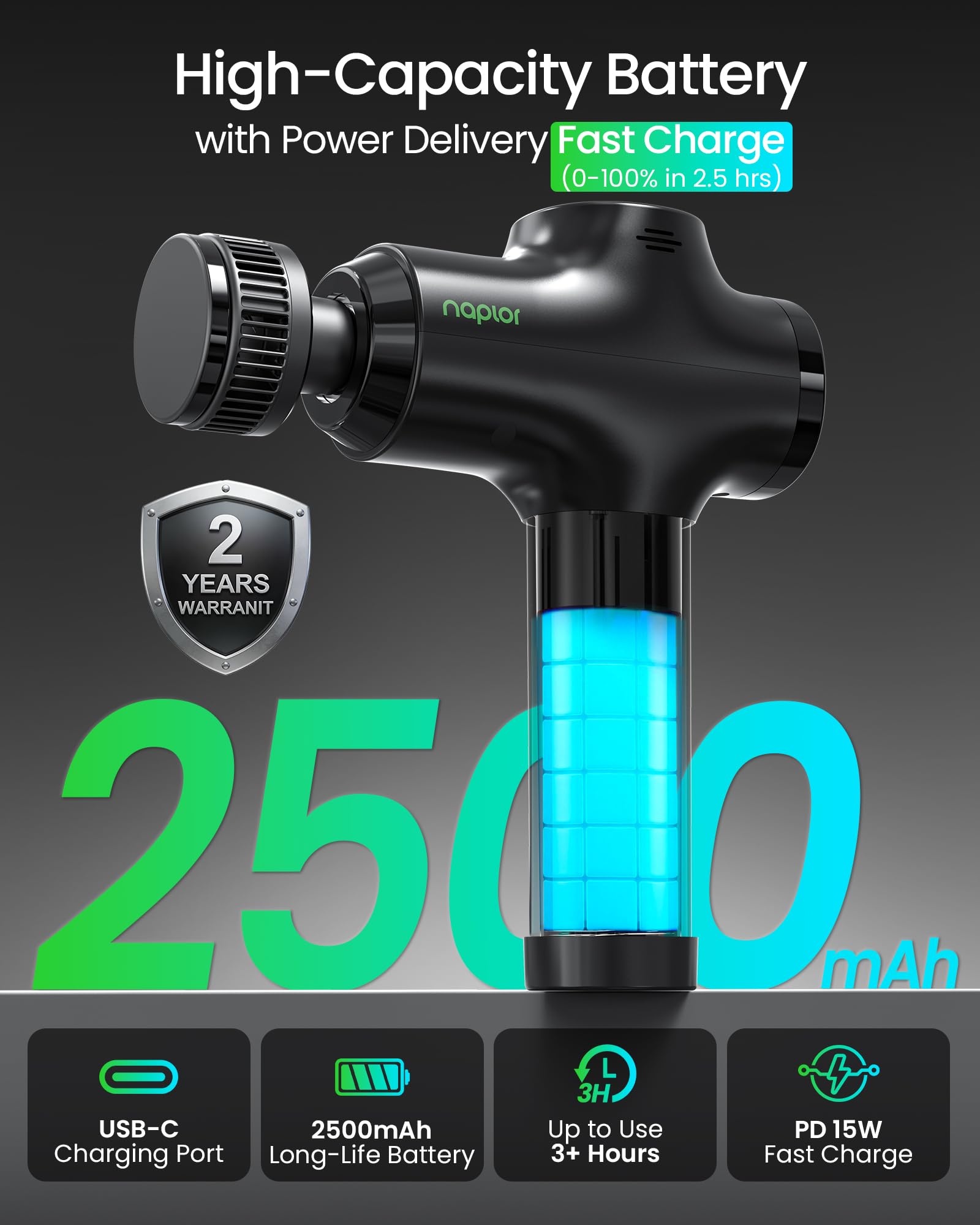 Pistolet de Massage Musculaire Chaleur et Froid, Massage Gun Tissus Profonds 10mm, Moteur Silencieux 40dB, Écran LED, 5 Vitesses, 5 Têtes de Massage, Masseur Électrique Nuque, Dos et Jambes