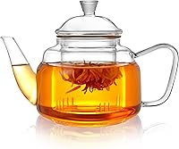 Vista 9 de Tetera de vidrio CNGLASS con infusor extraíble, tetera de té transparente de 25oz con un botón de presión para filtrar la sopa de té, juego de té