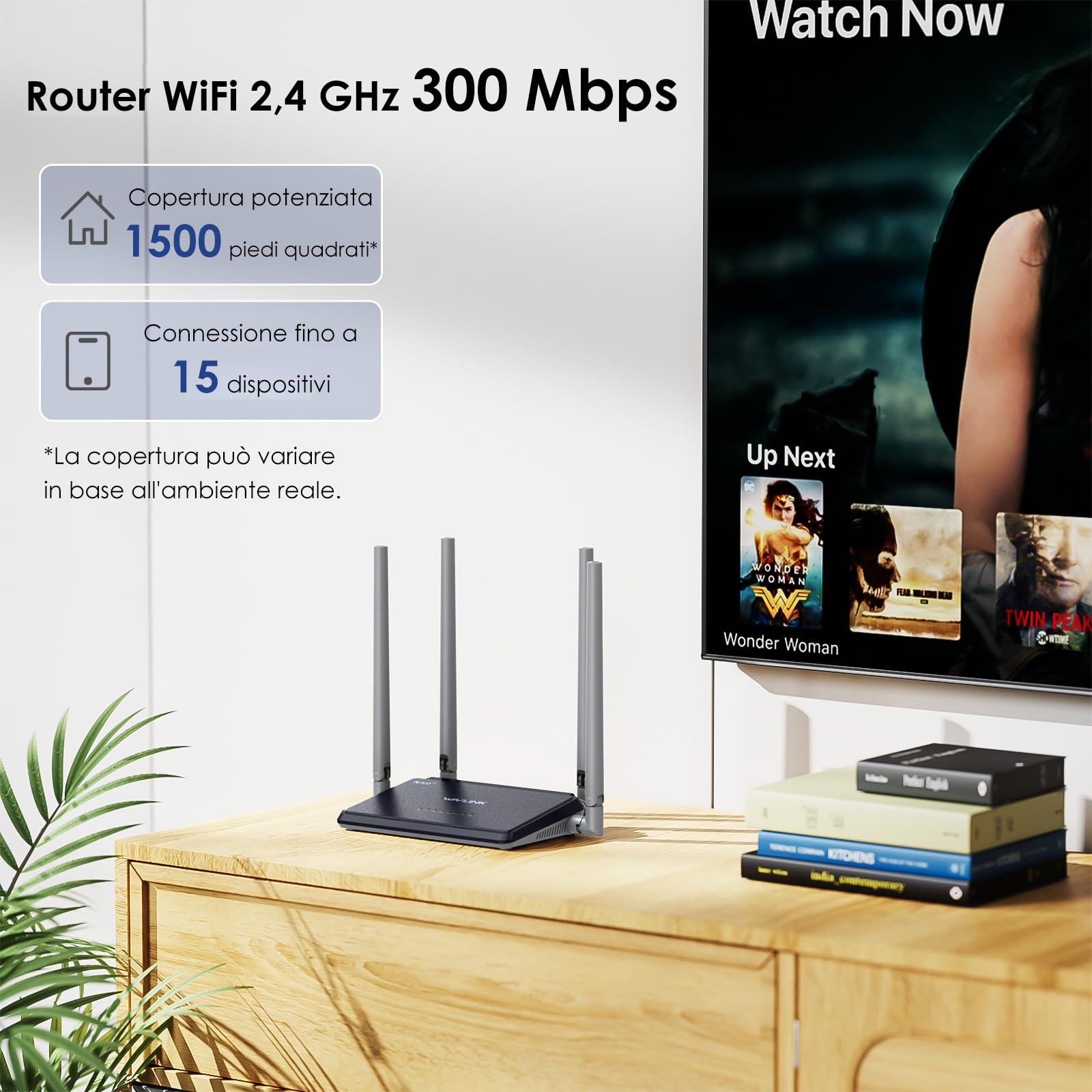 WAVLINK Router WiFi 4G LTE N300 con Chipset Qualcomm - Router Mobile Portatile ad Alta Velocità, 4 Antenne 5dBi, Supporto SIM, Ideale per Casa e Viaggi