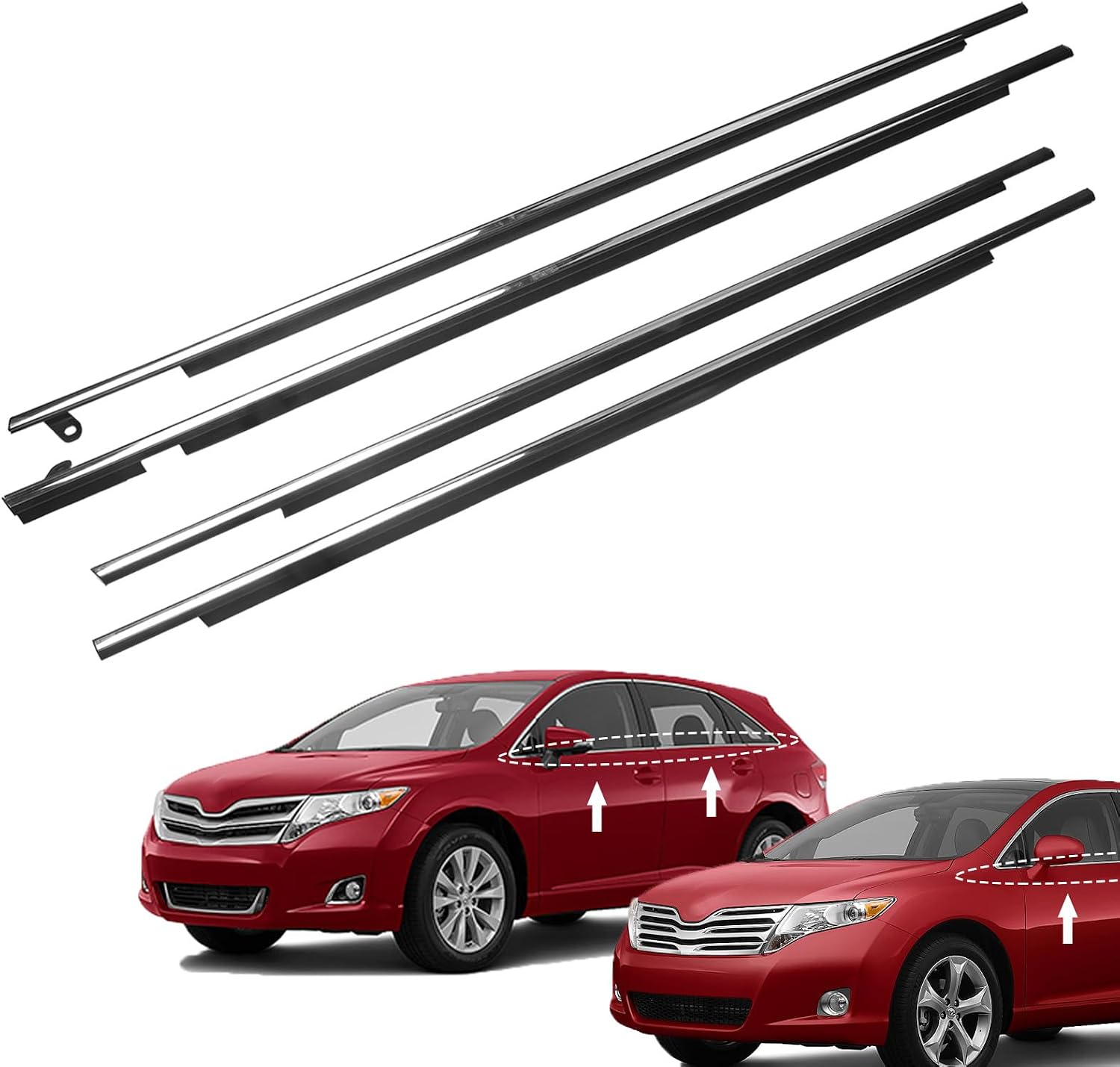 Door Window Weather Molding Trims/Weatherstrip Window Belt Molding Compatible with Toyota Vehicle Venza 2009-2016 2.7L L4, 3.5L V6 Replace# 75711-0T010 75712-0T010 75721-0T010 75722-0T010