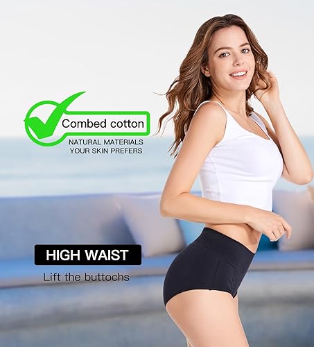 Miniatura 2 de HAVVIS Bragas Ropa Interior de Mujer de Algodón Cintura Alta Control Abdominal Panties Rosa Jacquard para Damas Multipack