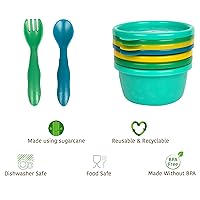 Vista 6 de The First Years GreenGrown Multipack con 4 cuencos reutilizables, 8 cucharas para niños pequeños y 8 tenedores para niños pequeños
