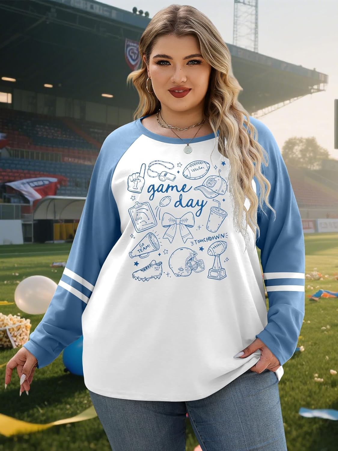 Plus Size Football Shirts Women Game Day Graphic Long Sleeve Shirt Sunday Funday T-Shirts Casual Football Fan Tee Top - Image 6