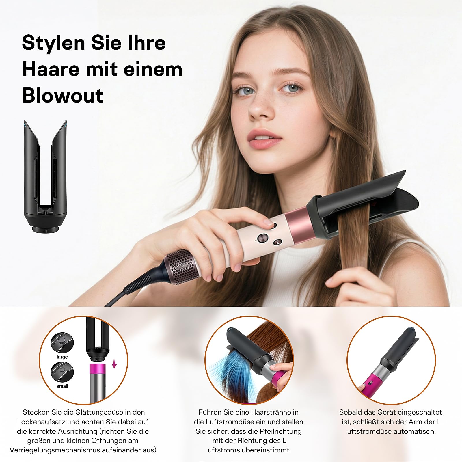 Glättungsdüse Aufsatz für Dyson Airwrap mit Modellen HS01/05/08, Schwarz | Glättet feuchtes, lockiges Haar für ein glattes, glänzendes Ergebnis und reduziert dabei Frizz