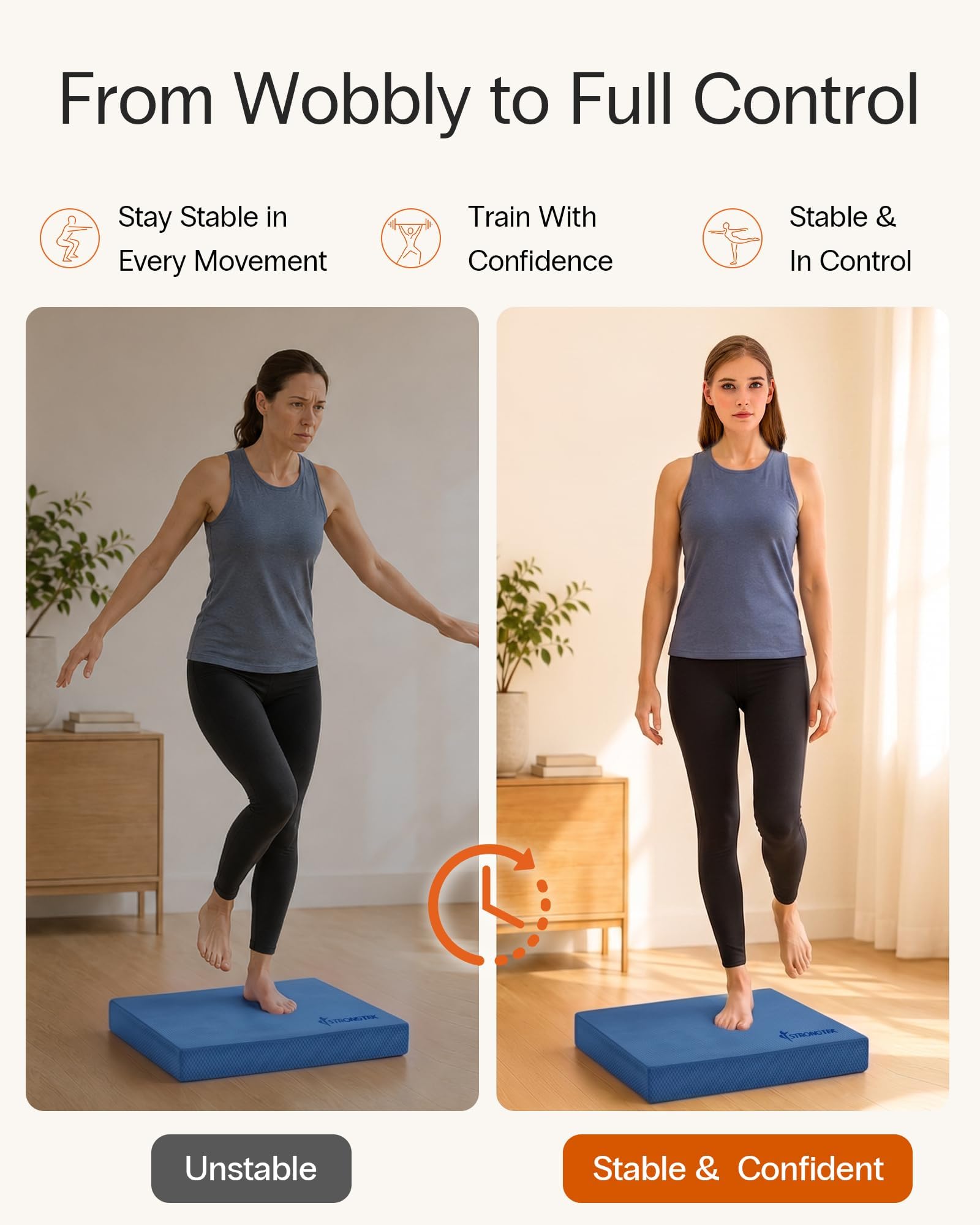 StrongTek Tapis d'équilibre extra large en mousse pour physiothérapie, 48,3 x 40,1 x 6,1 cm, coussinet en mousse TPE haute densité pour exercice, stabilité améliorée, résistance abdominale