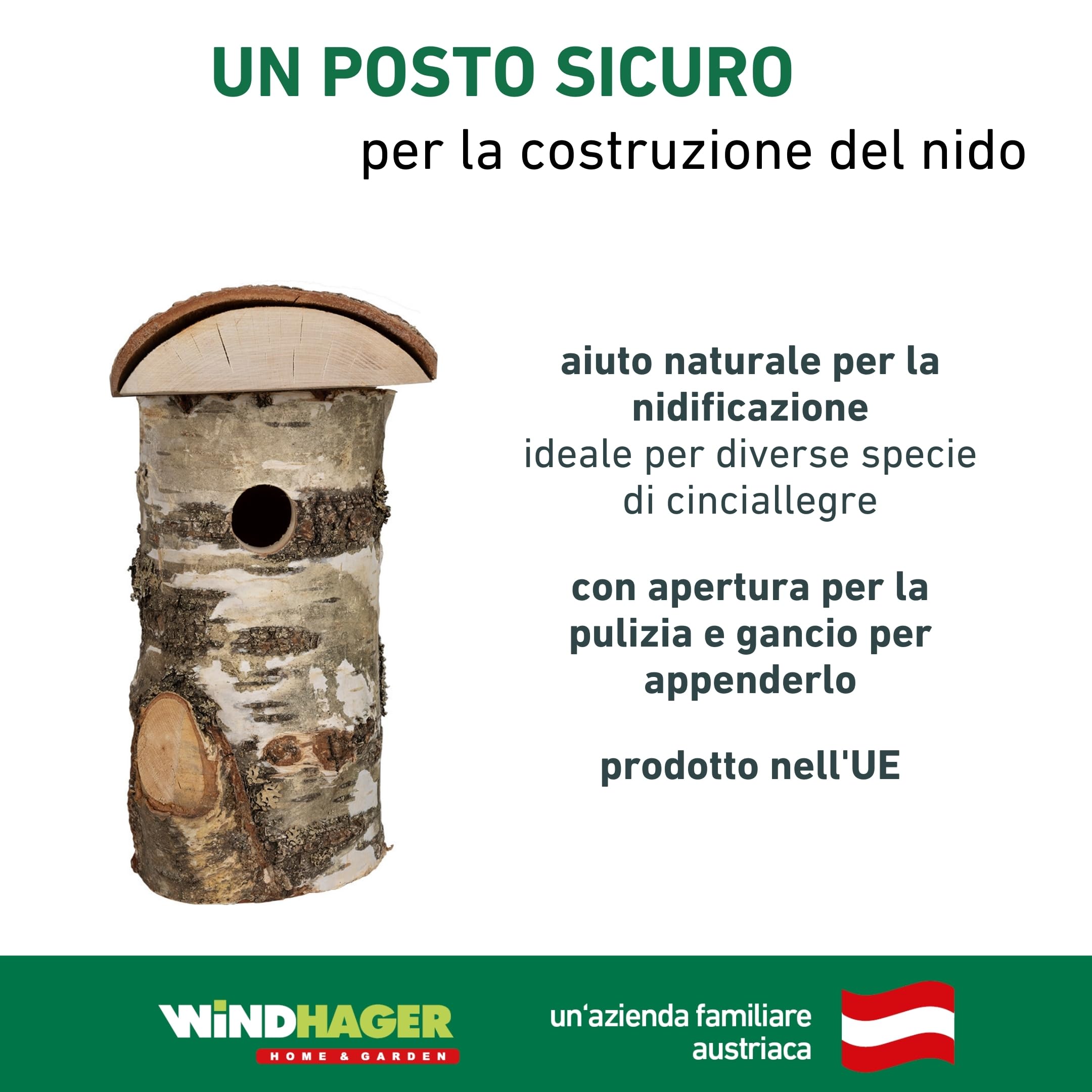 Windhager cassetta nido per uccelli Wildkogel, foro dingresso Ø 28 mm, tetto rimovibile, legno di betulla, casetta per uccelli, cassetta nido per uccelli da appendere, durevole